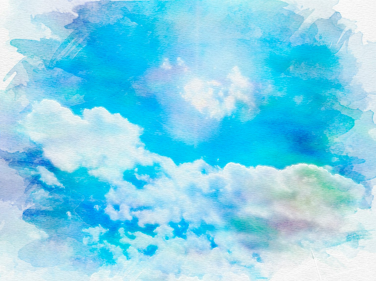 藍天與白雲的水彩畫