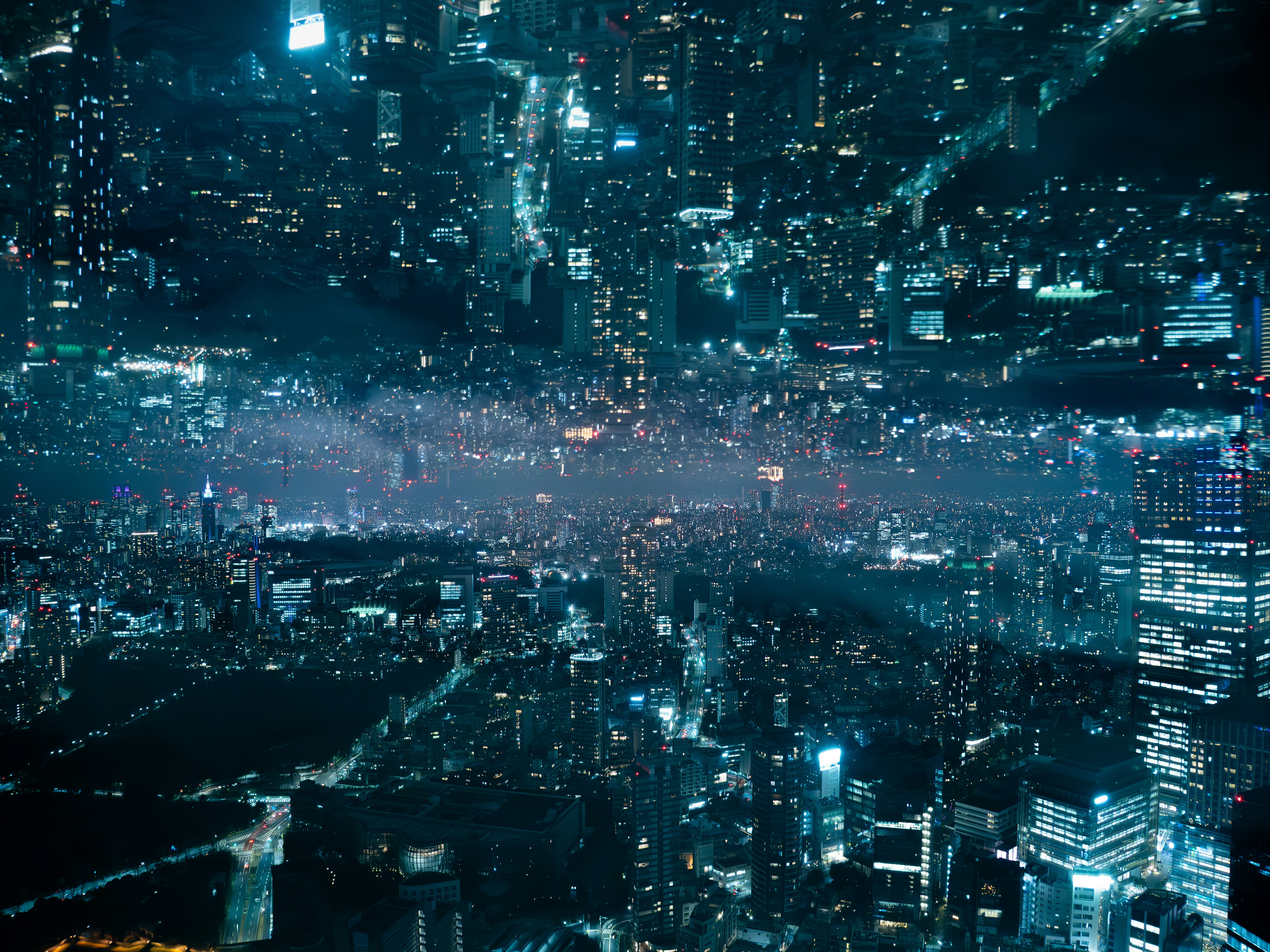 夜景の広がる大都市のスカイライン