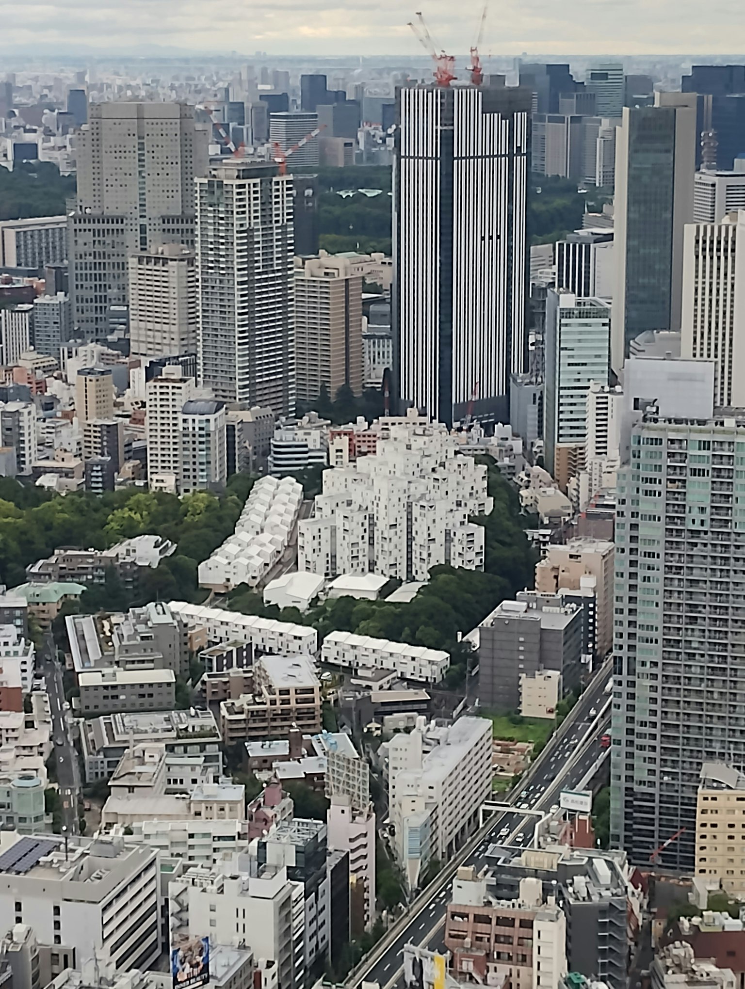 Luftaufnahme der Wolkenkratzer und Grünflächen in Tokio