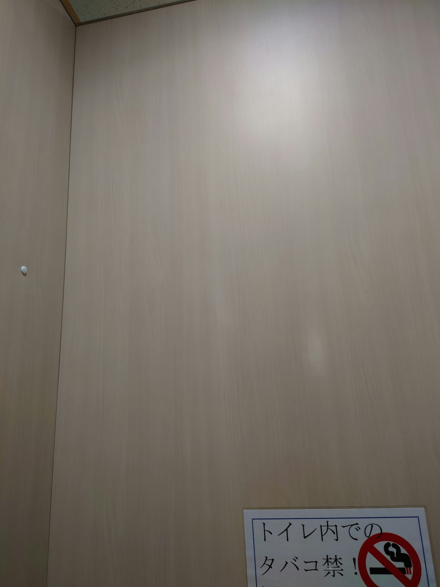 Foto dell'interno di un ascensore con pannellatura in legno chiaro e un cartello di divieto di fumo