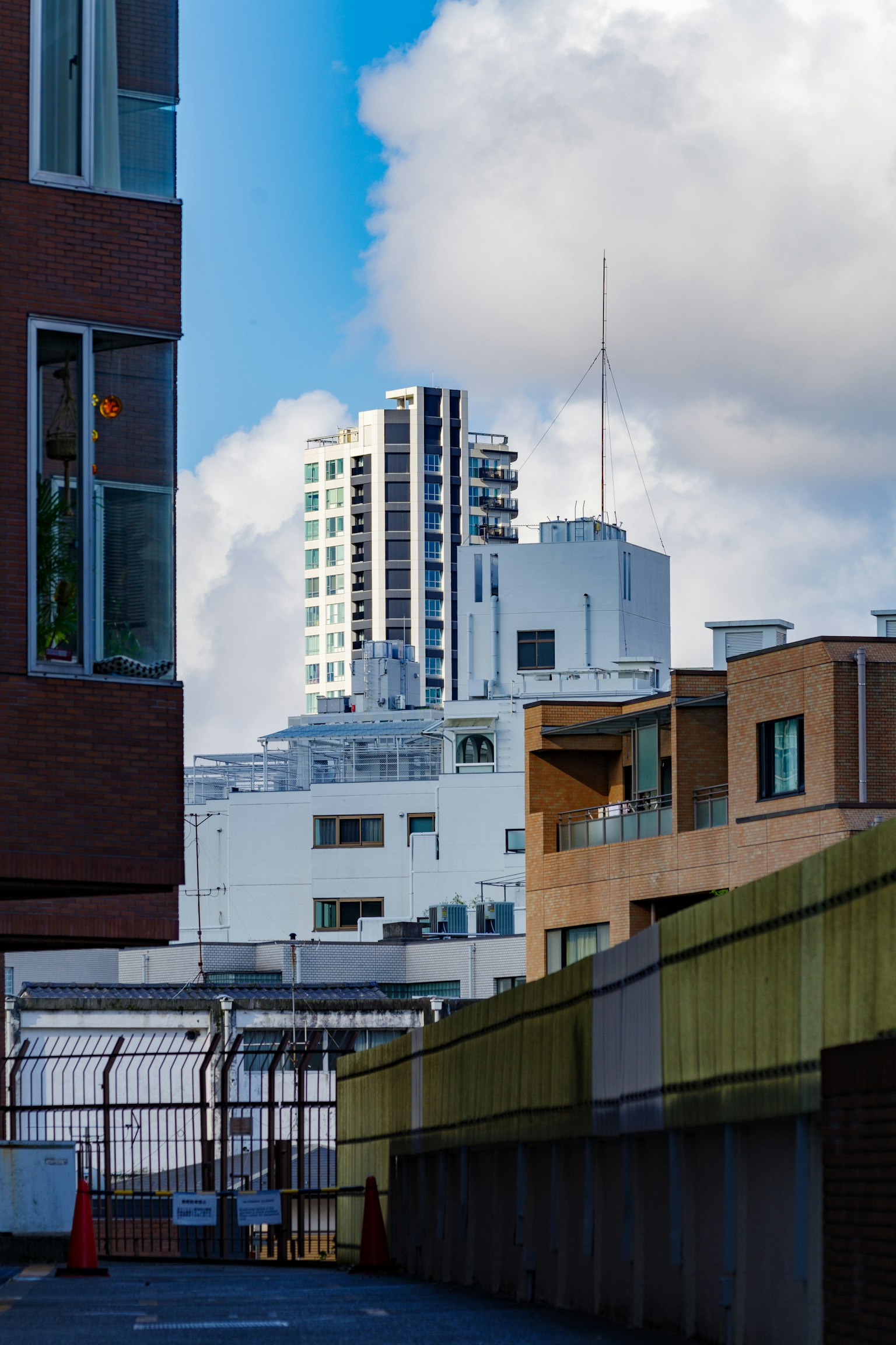 Urban buildings with a beautiful contrast against the blue sky