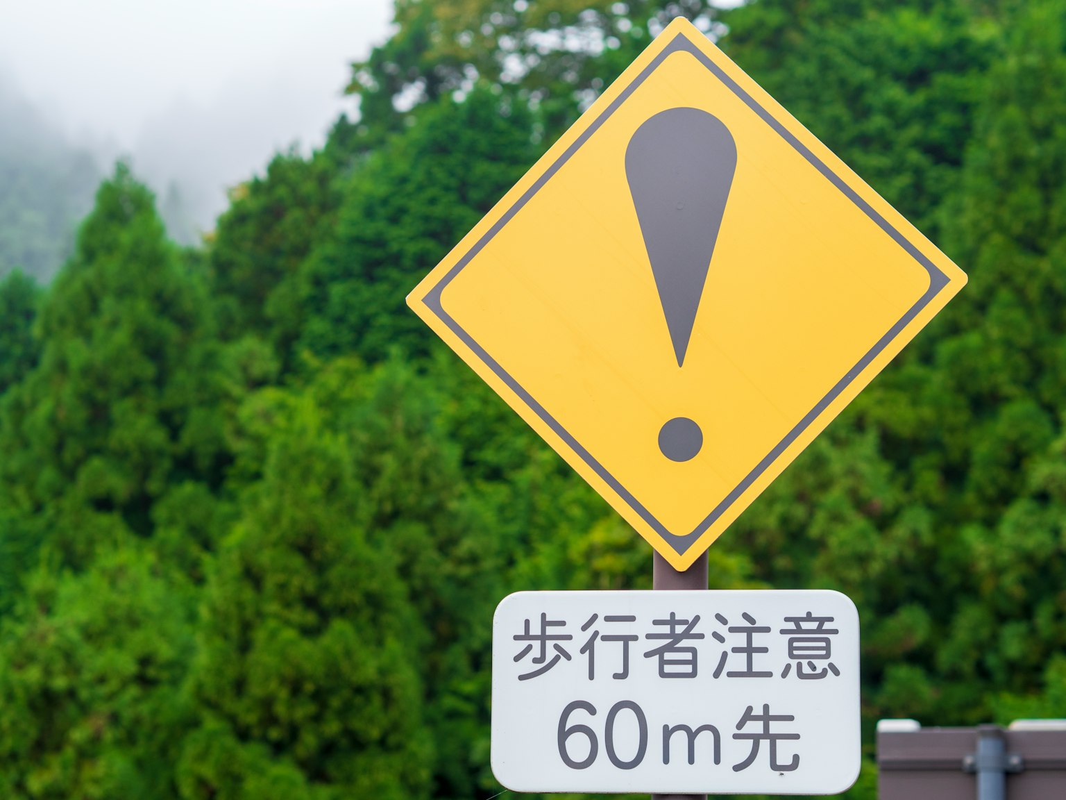 黃色警告標誌 行人注意 60公尺前