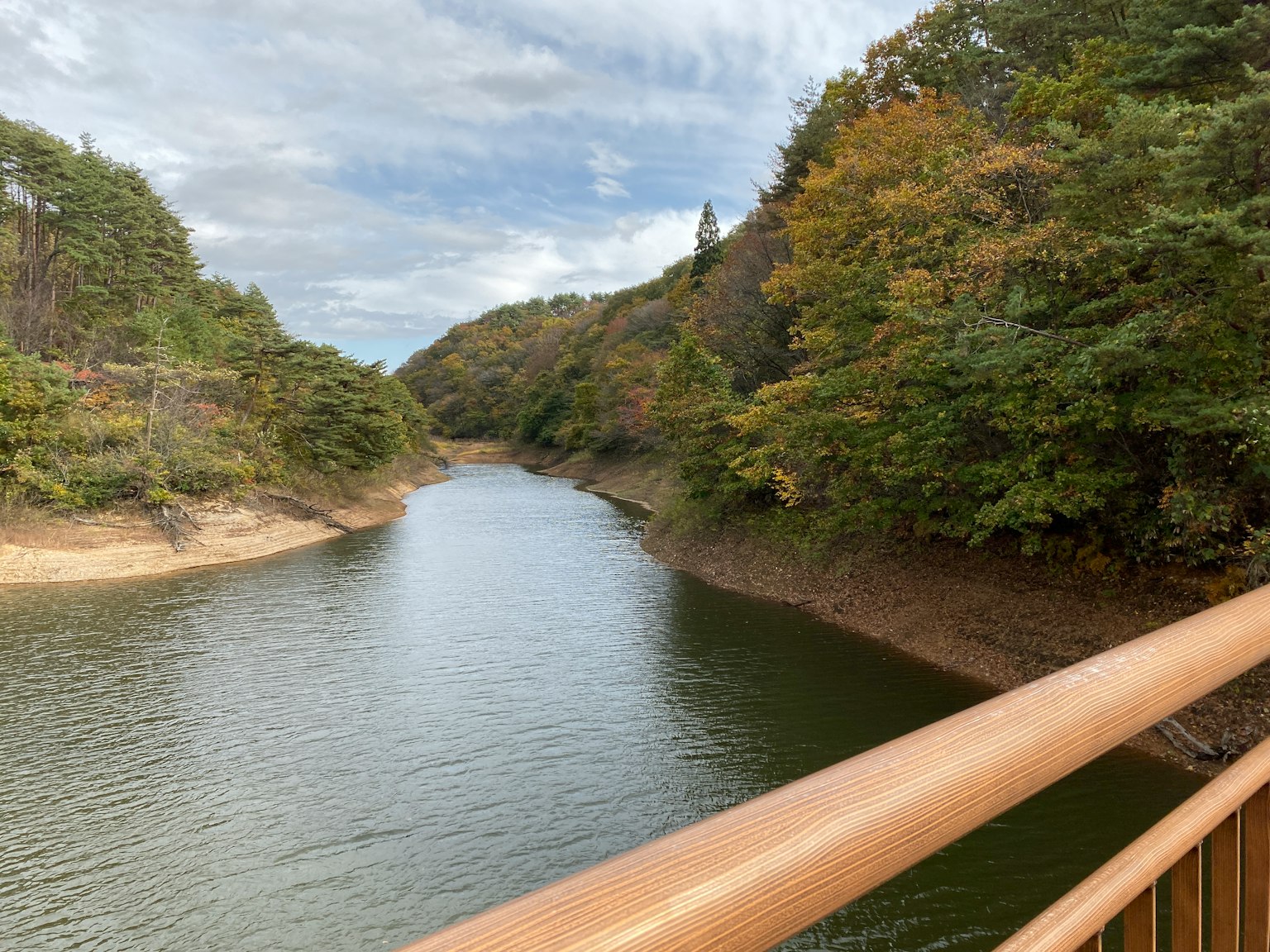 Un fiume tranquillo circondato da alberi dai colori autunnali