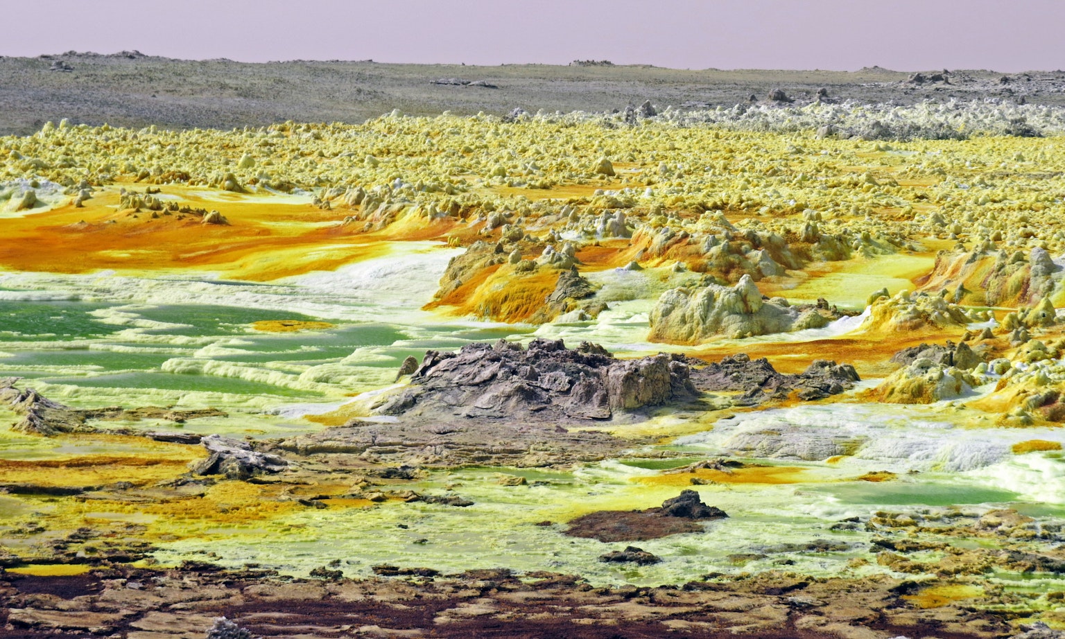 Colorful landscape with unique rock formations in the Danakil Depression of Ethiopia