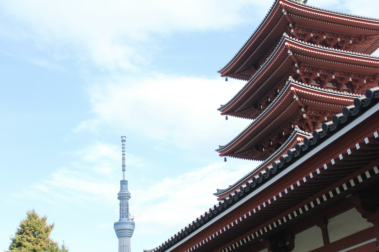 東京晴空塔和五層塔的景觀