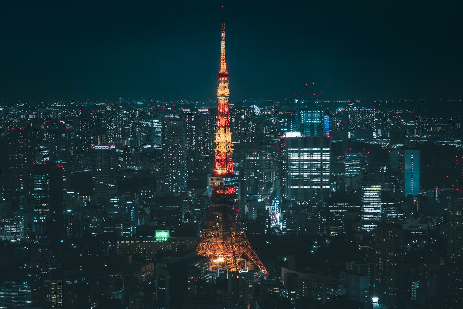 東京塔在迷人的夜景中閃耀