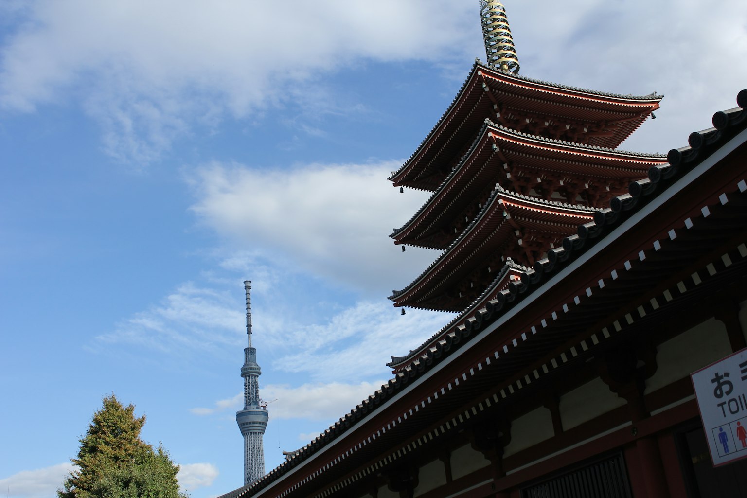 Vista della pagoda e della Tokyo Skytree