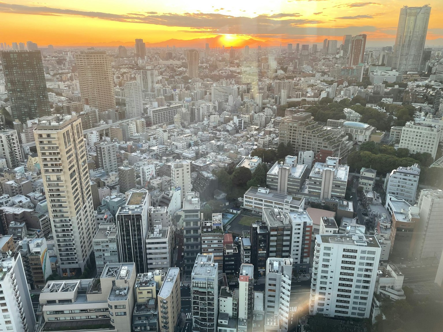 东京日落时分的天际线，高楼大厦和住宅区