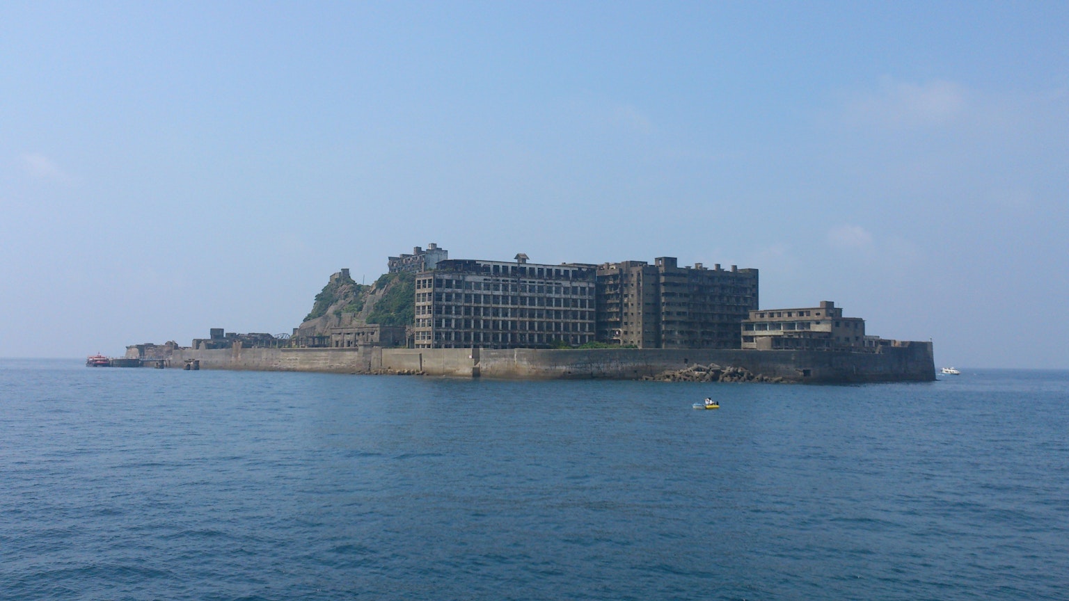 Gunkanjima ruins floating in the sea