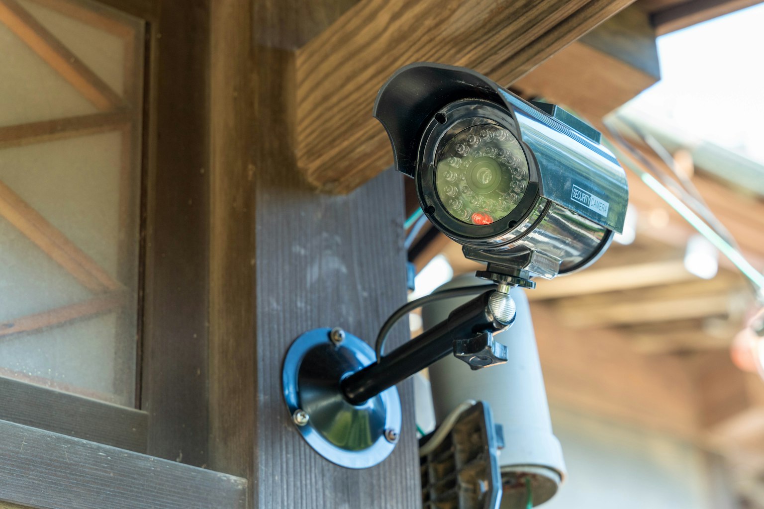 Outdoor mounted security camera with a mounting bracket