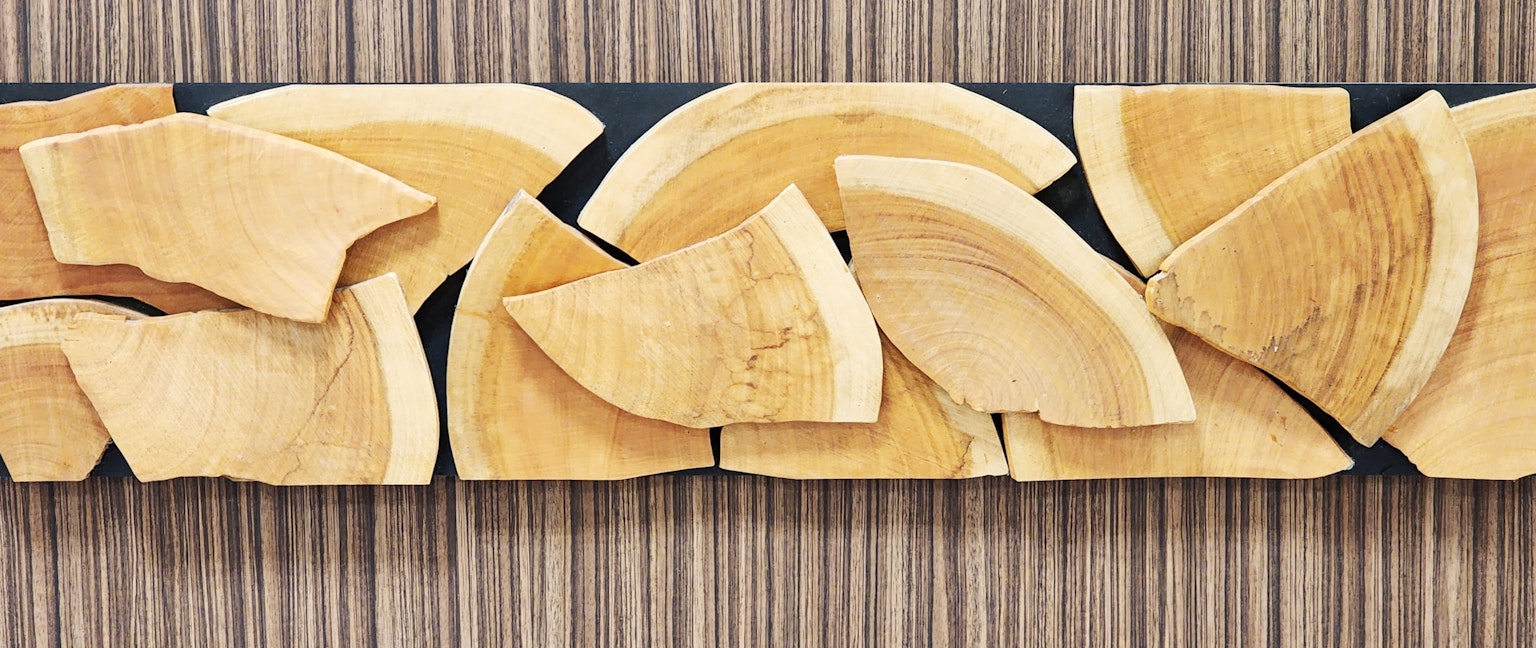 Œuvre d'art avec des fragments de bois disposés au hasard