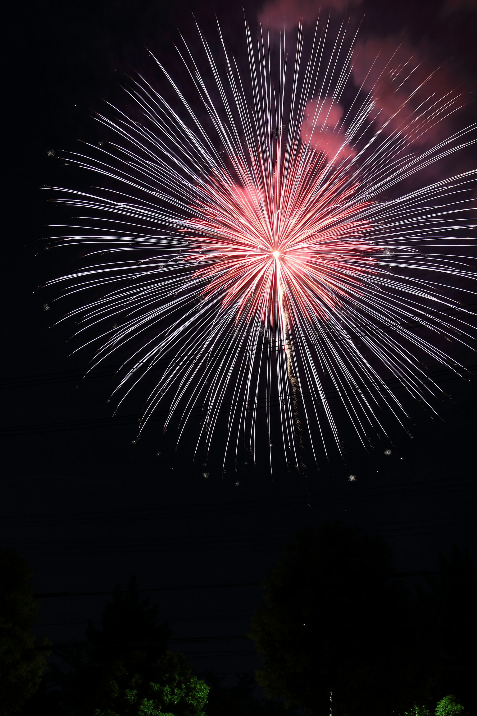 Màn trình diễn pháo hoa đỏ đẹp mắt trải rộng trên bầu trời đêm