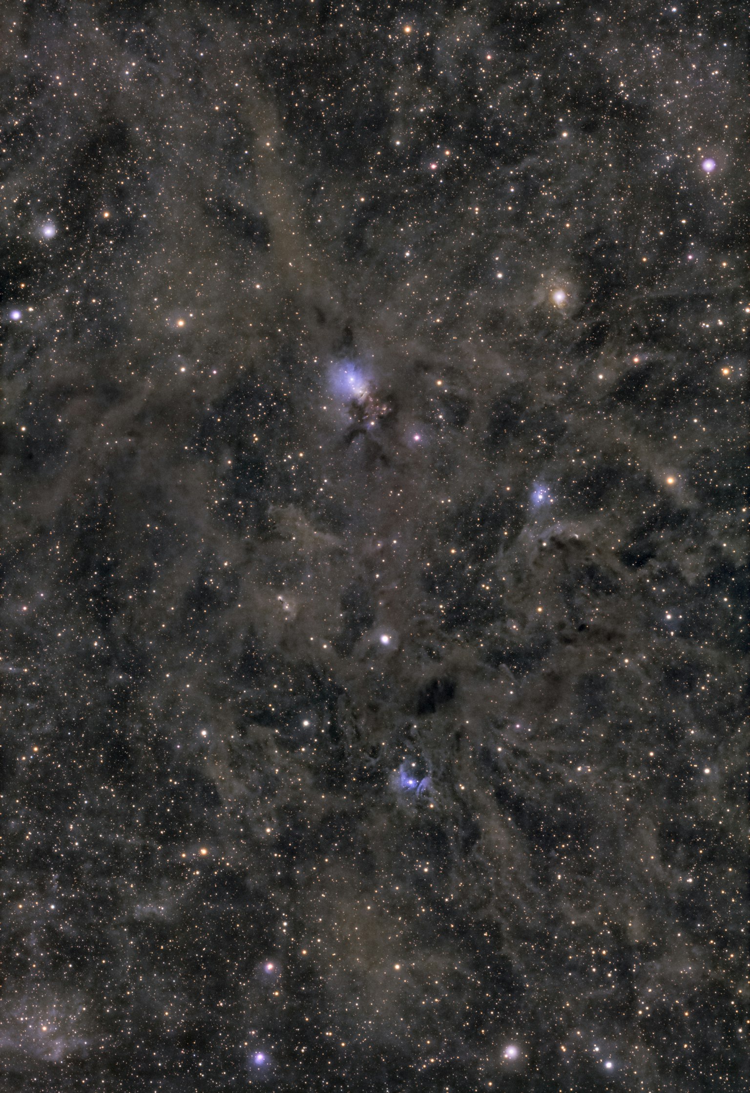 Nébuleuse et étoiles brillantes sur un fond étoilé sombre