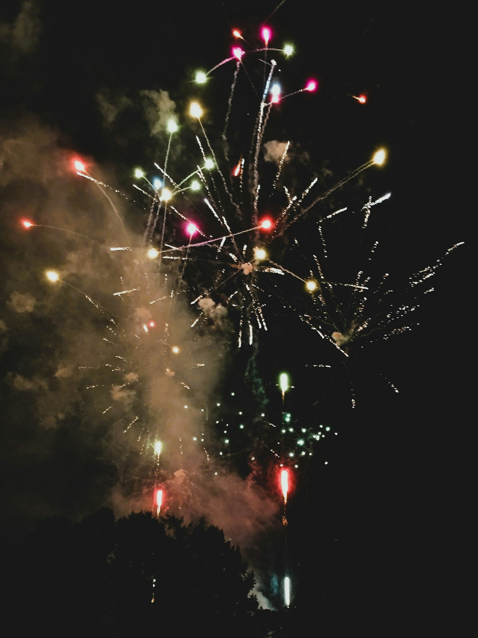 Un spectacle vibrant de feux d'artifice colorés éclatant dans le ciel nocturne