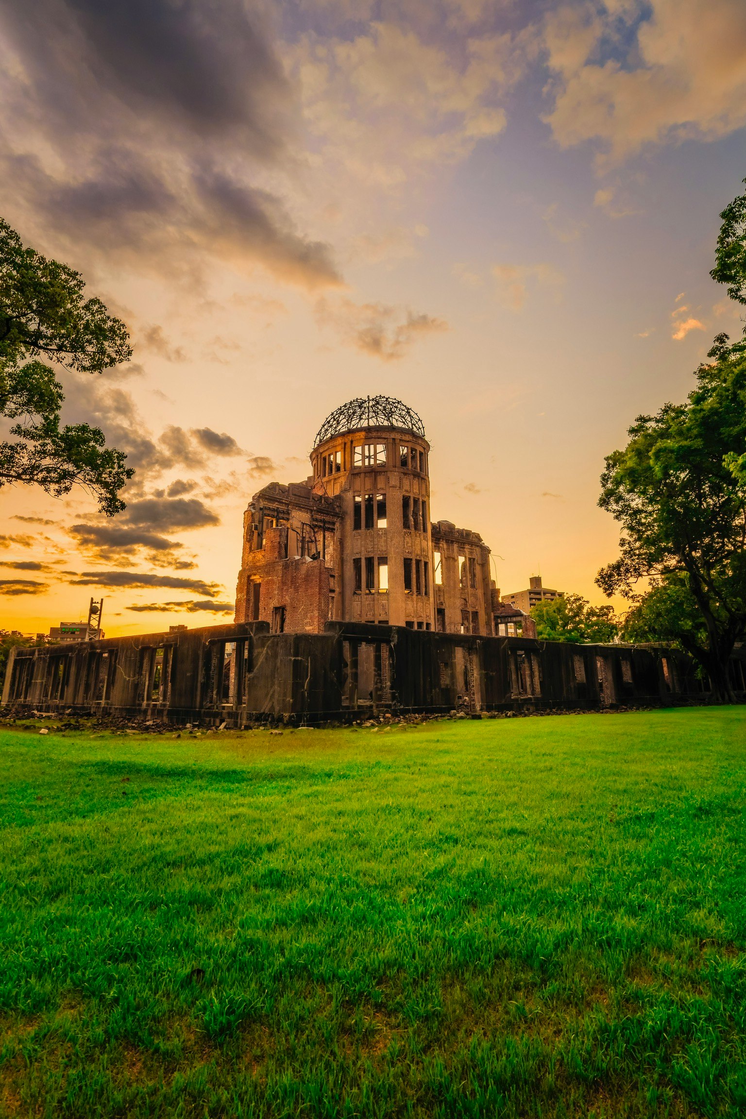 Hiroshima Peace Memorial with sunset sky