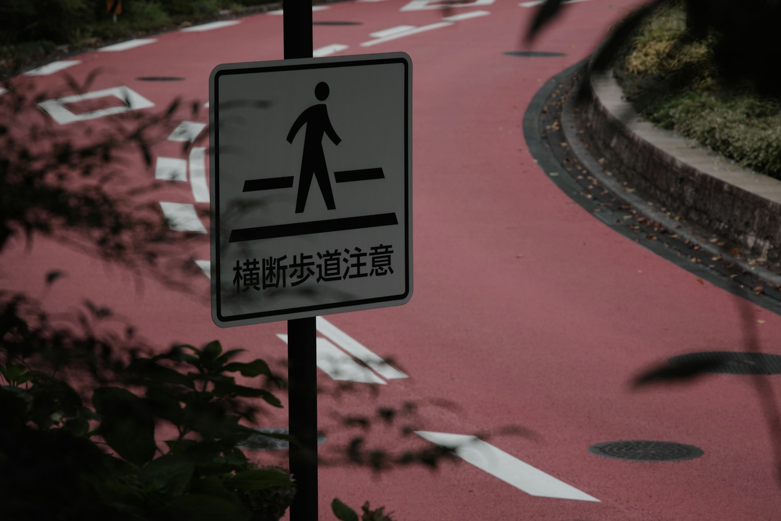 紅色鋪路的行人標誌