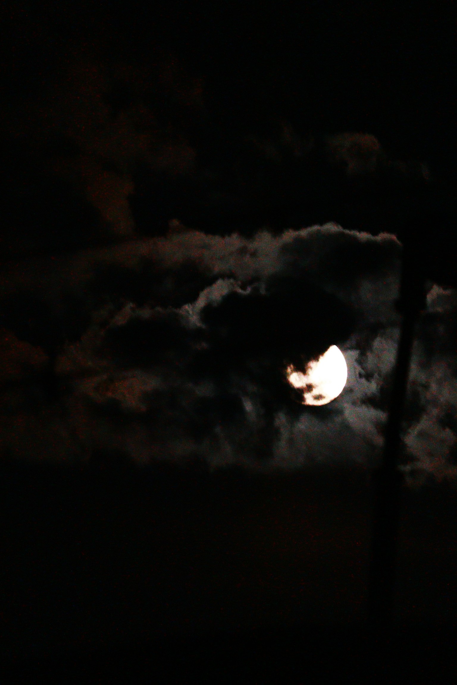 夜空中月亮被雲朵部分遮擋