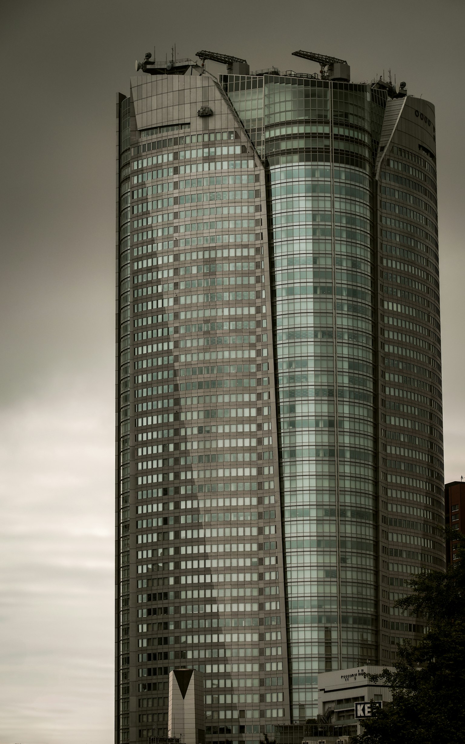 高樓大廈的玻璃外觀與城市背景相映成趣