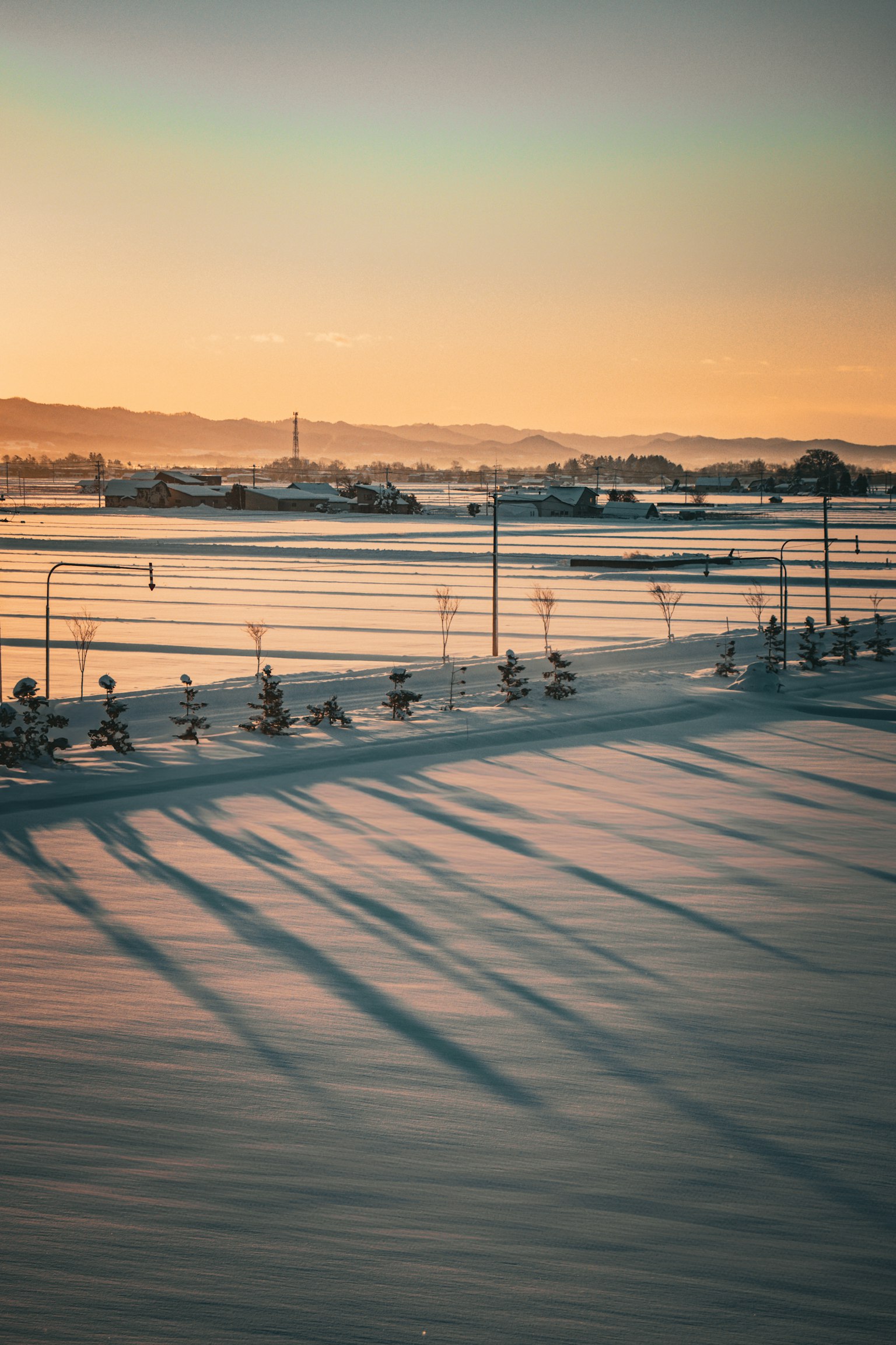 雪景与长影子的冬季风景