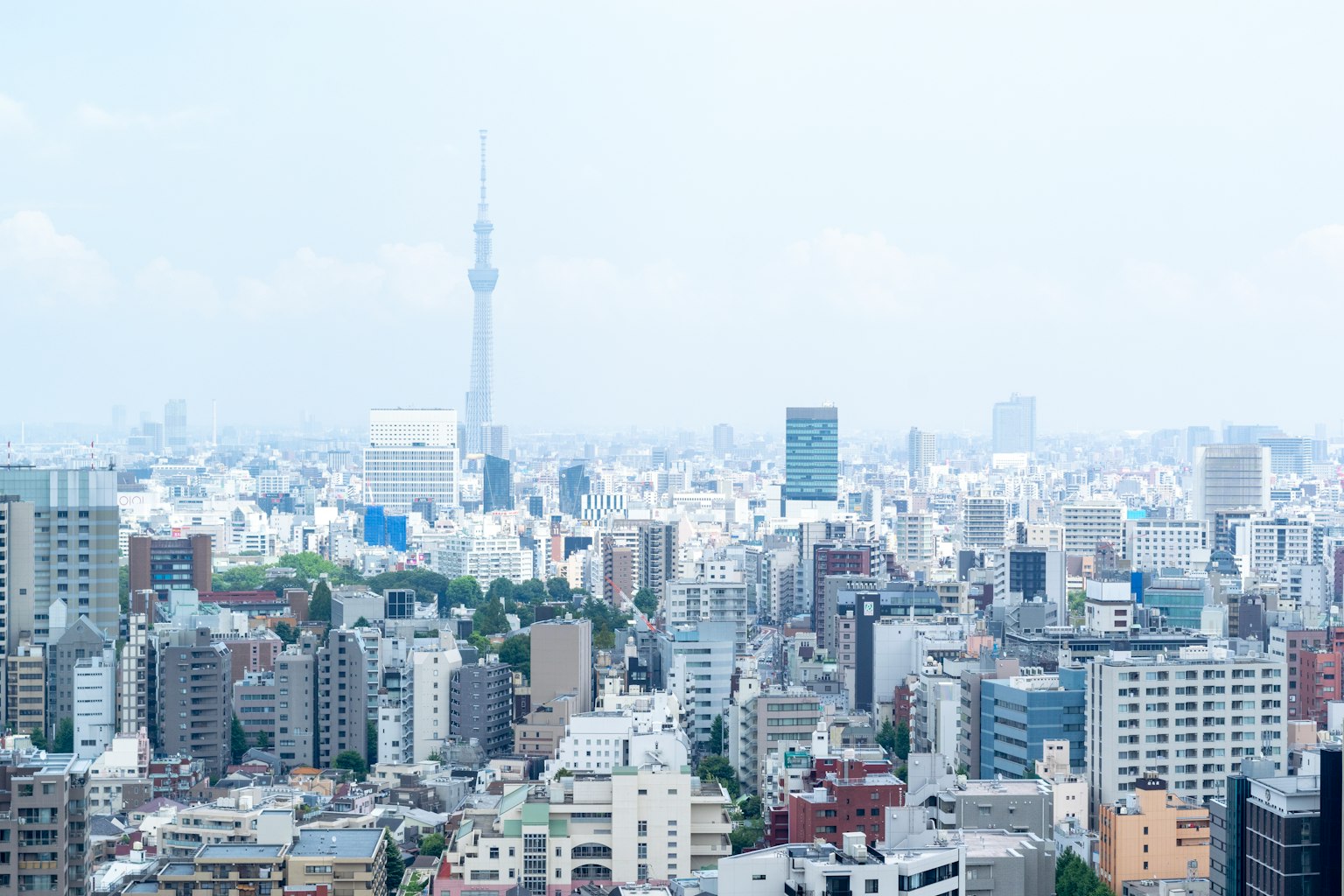 Pemandangan kota Tokyo dengan Tokyo Skytree di latar belakang
