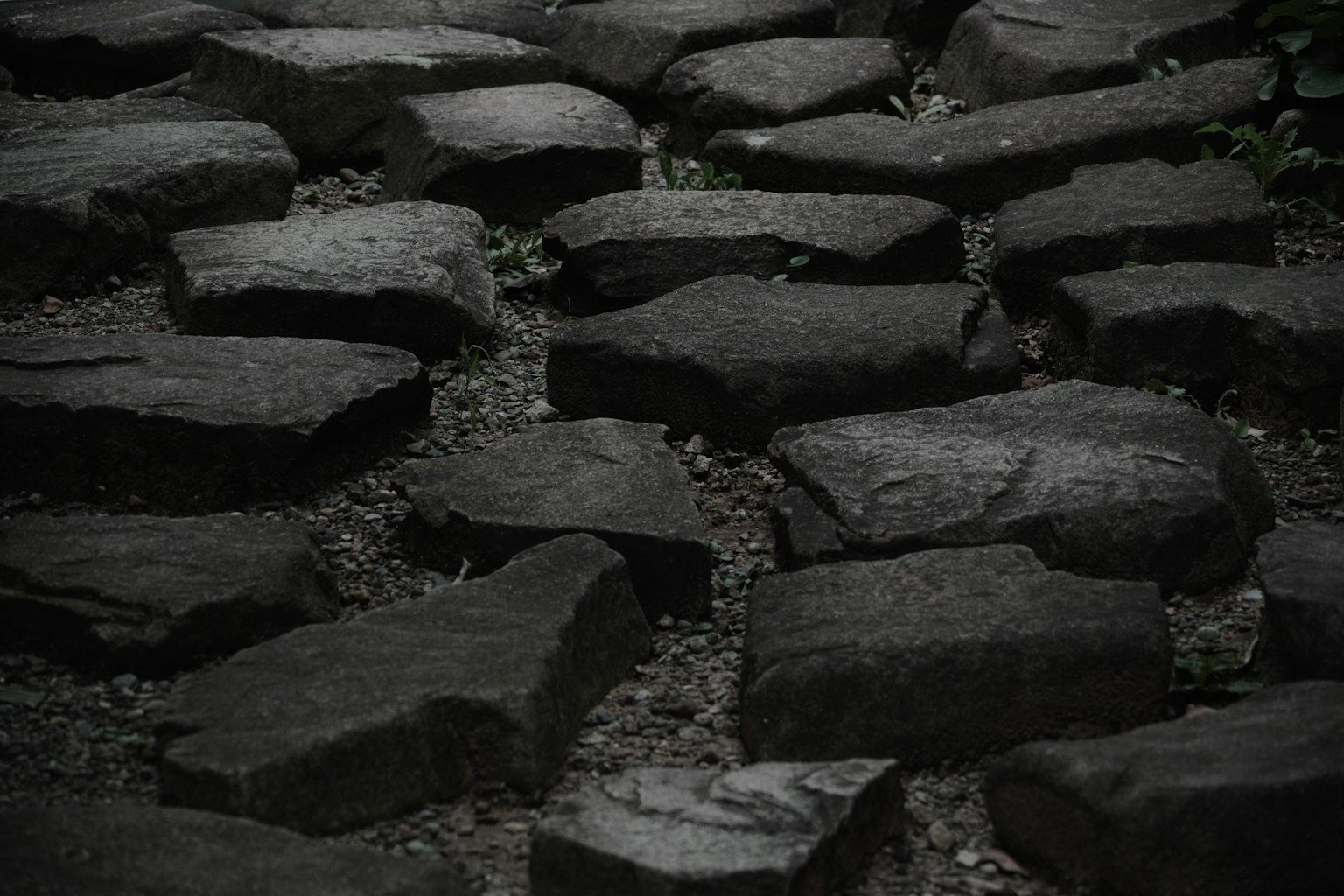 Image of dark stones arranged along a pathway