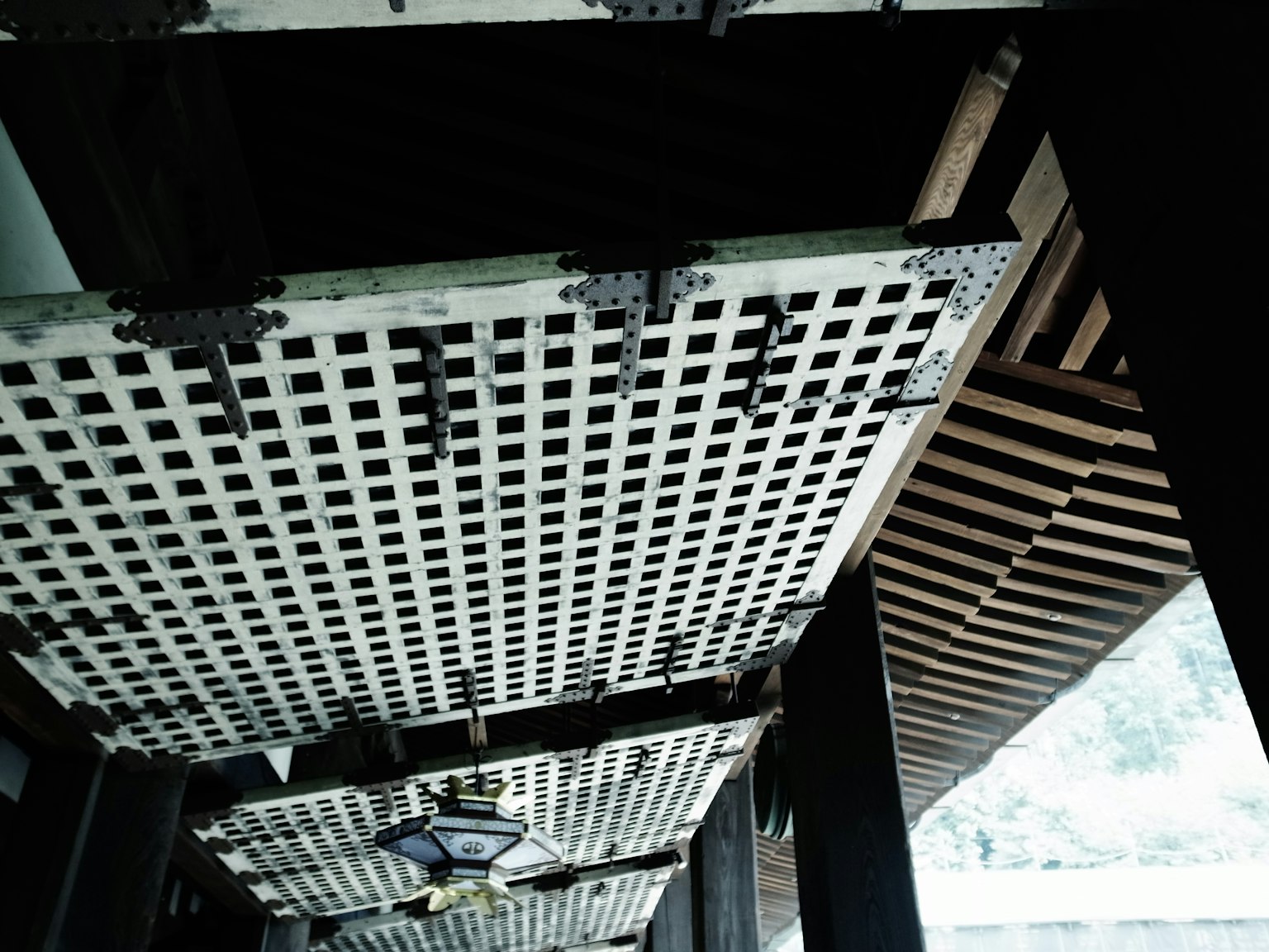 Traditional architectural ceiling structure with wooden details