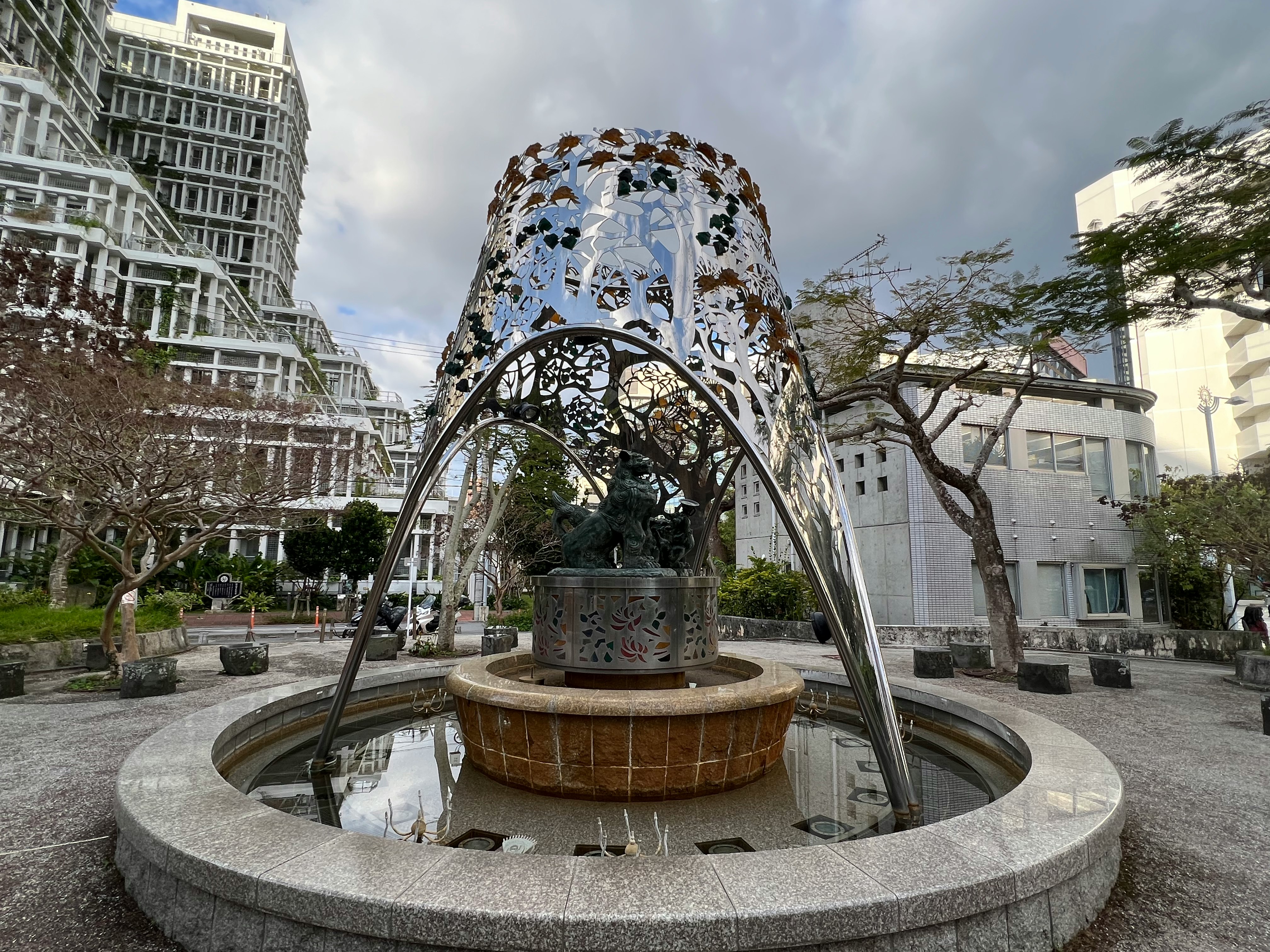 fountain monument in a courtyard