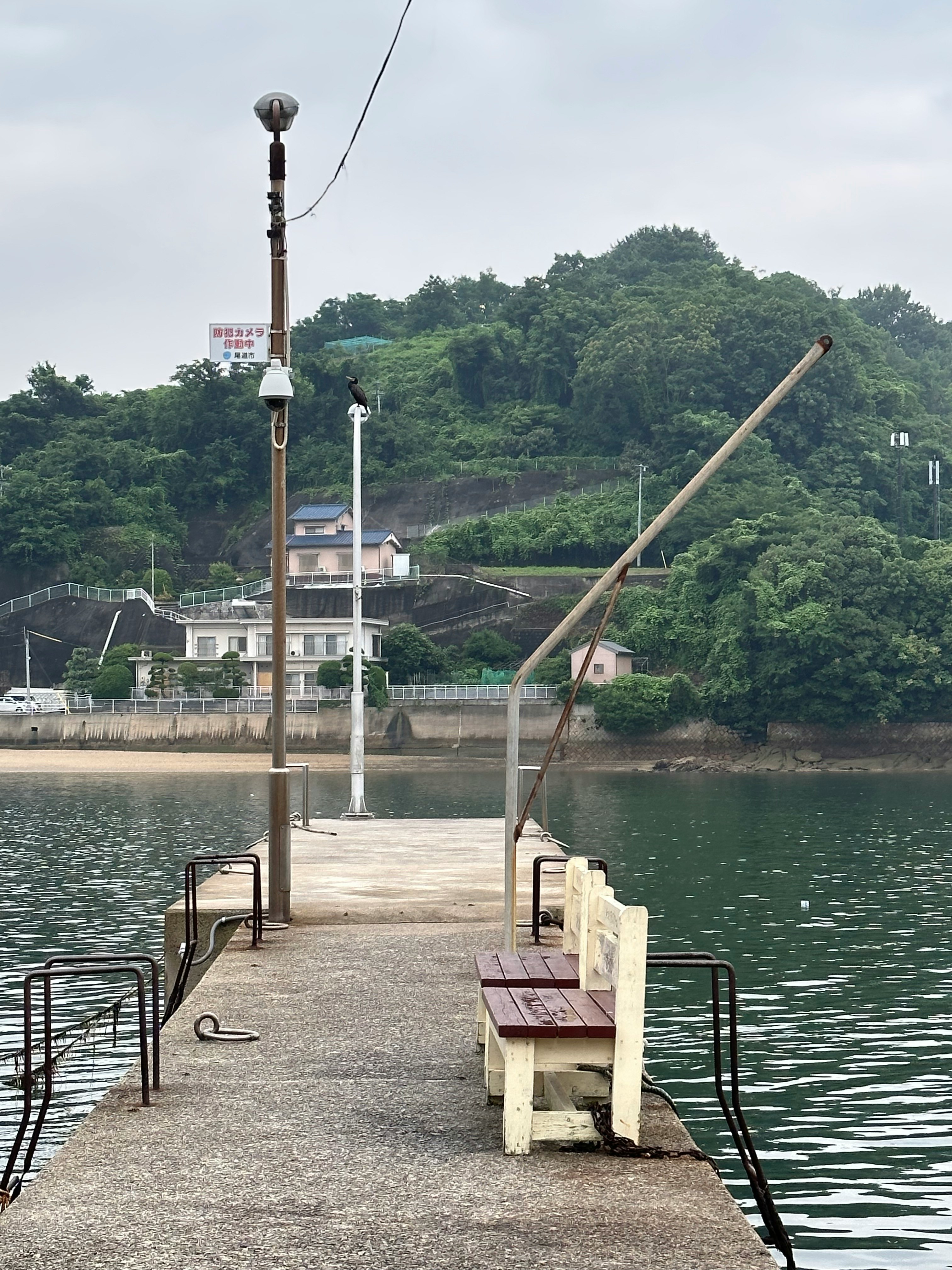 尾道の海沿いの桟橋とベンチ、駅から5分の場所
