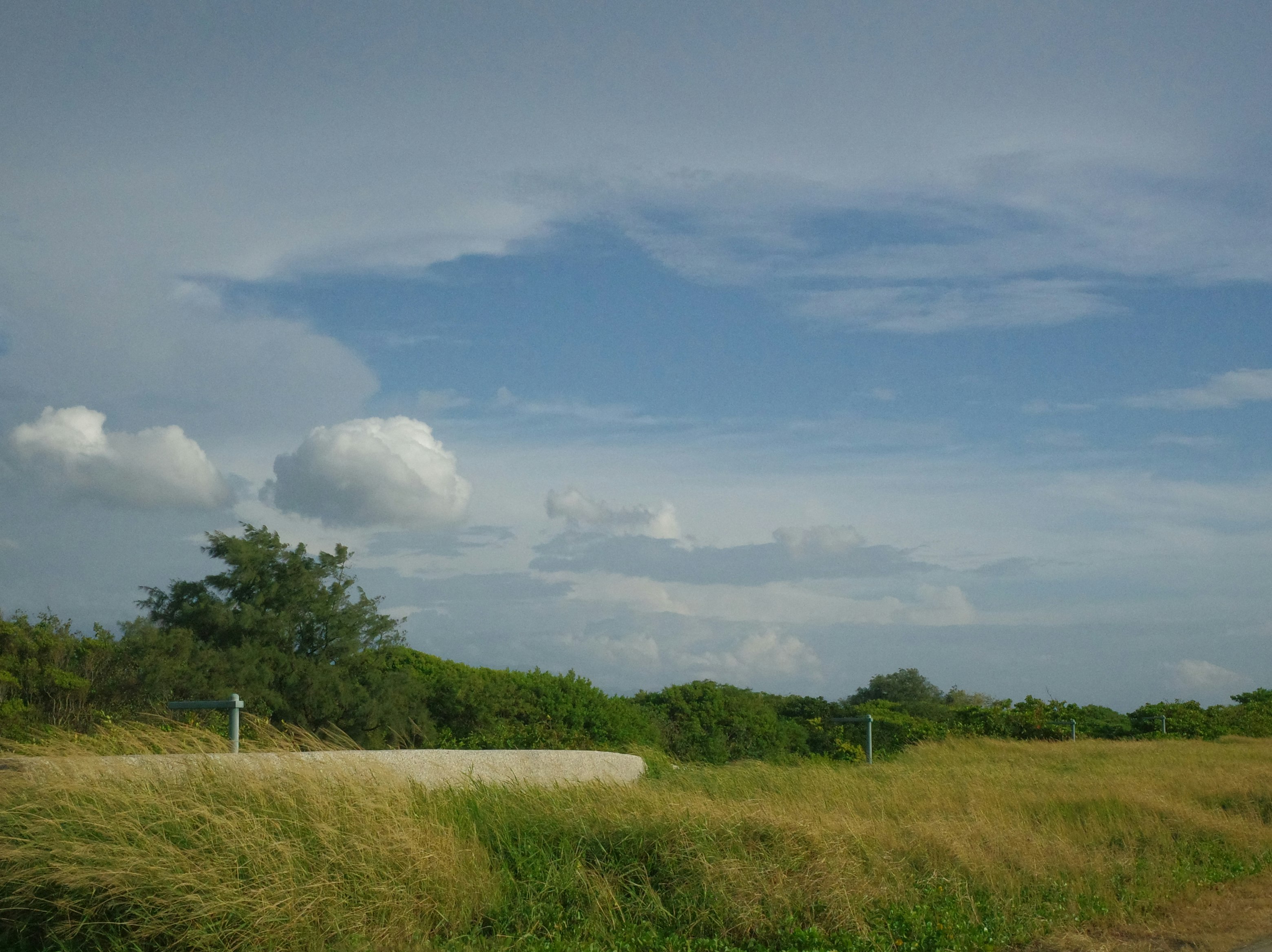 草地の丘と青い空に広がる雲の風景