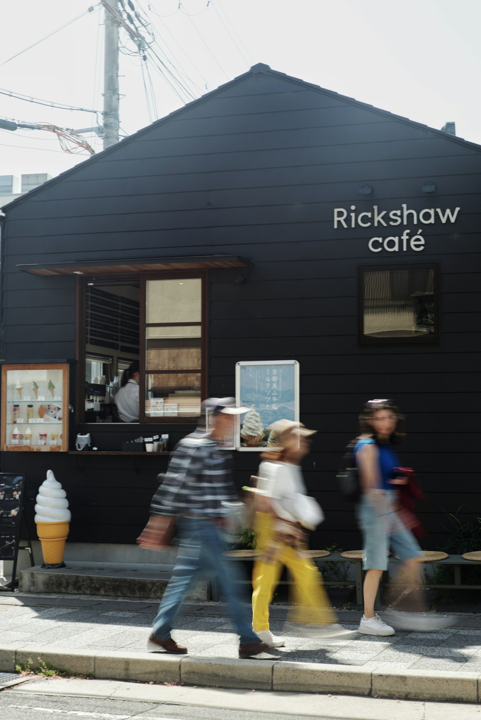 Exterior of Rickshaw café with pedestrians walking by