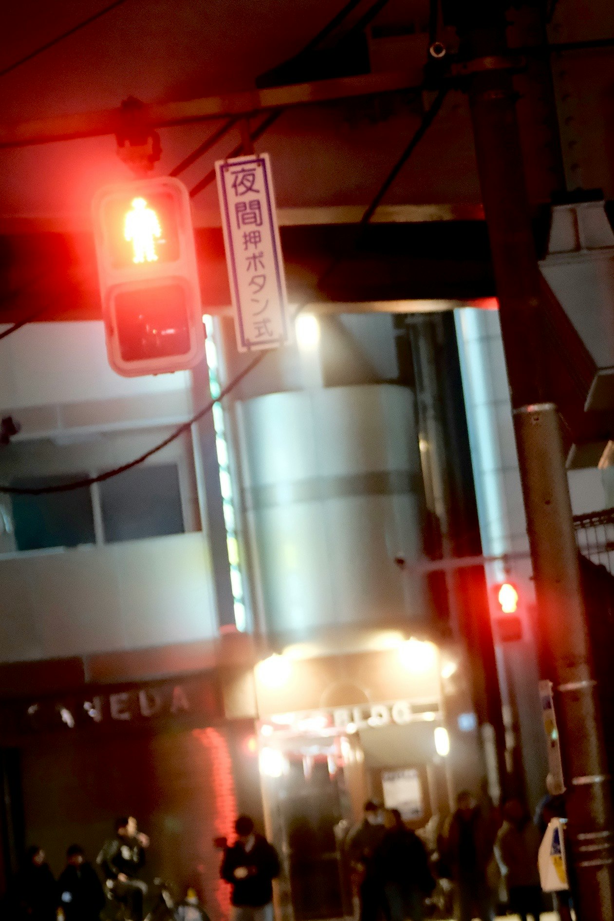 夜の赤い提灯と街の路地に並ぶ人々の光景