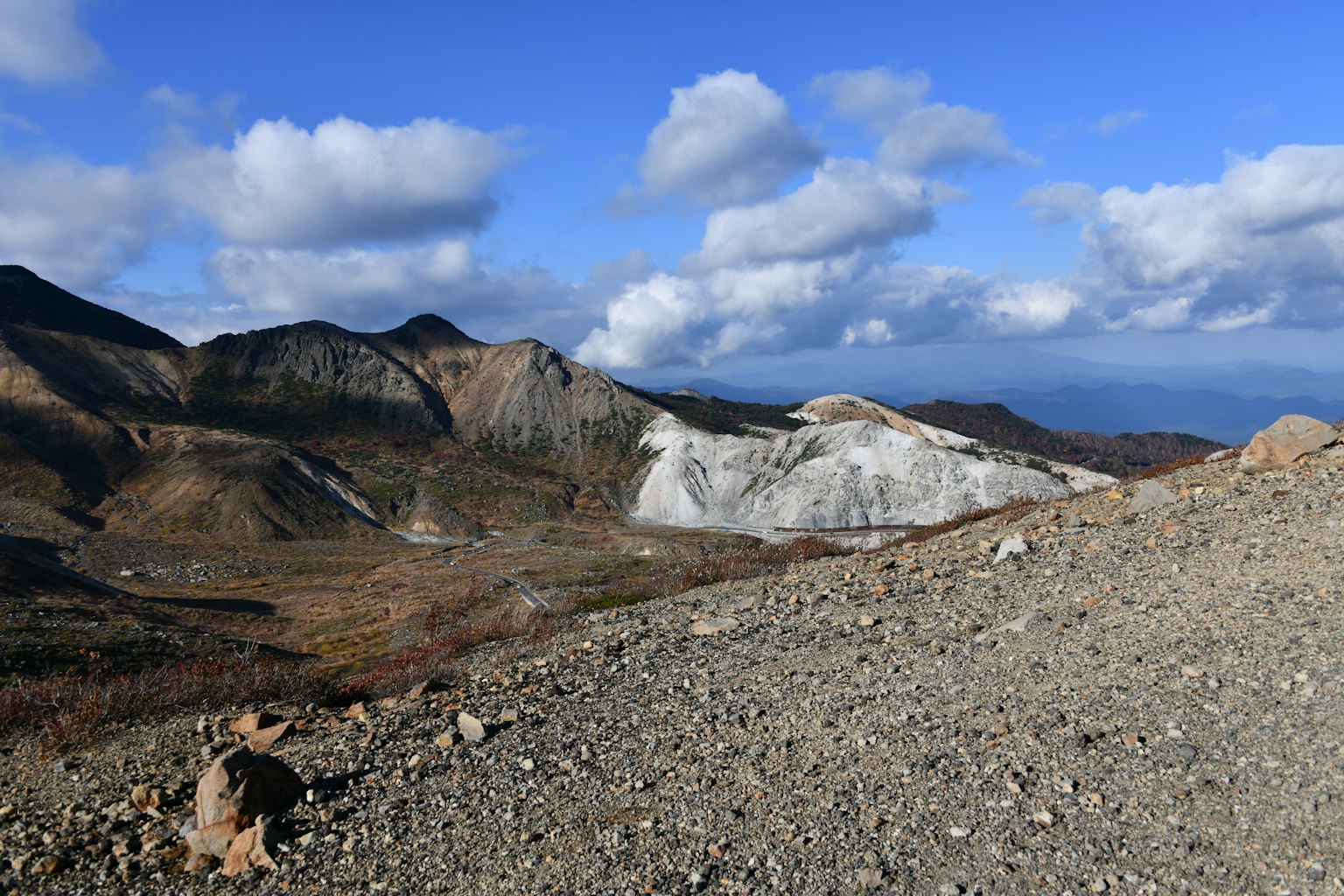 Landschaft mit Vulkanbergen und blauem Himmel