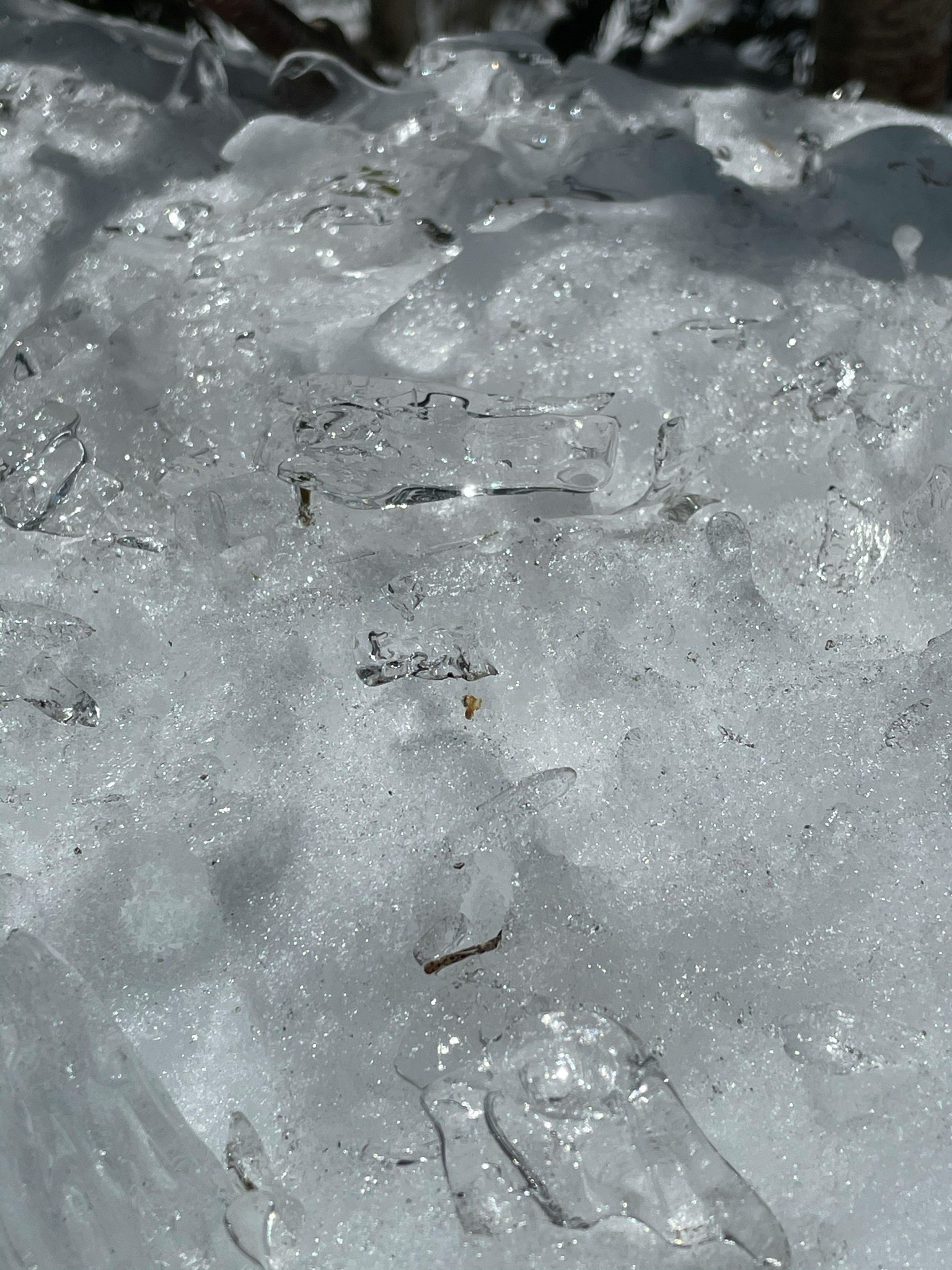 Schegge di ghiaccio sparse su un letto di neve