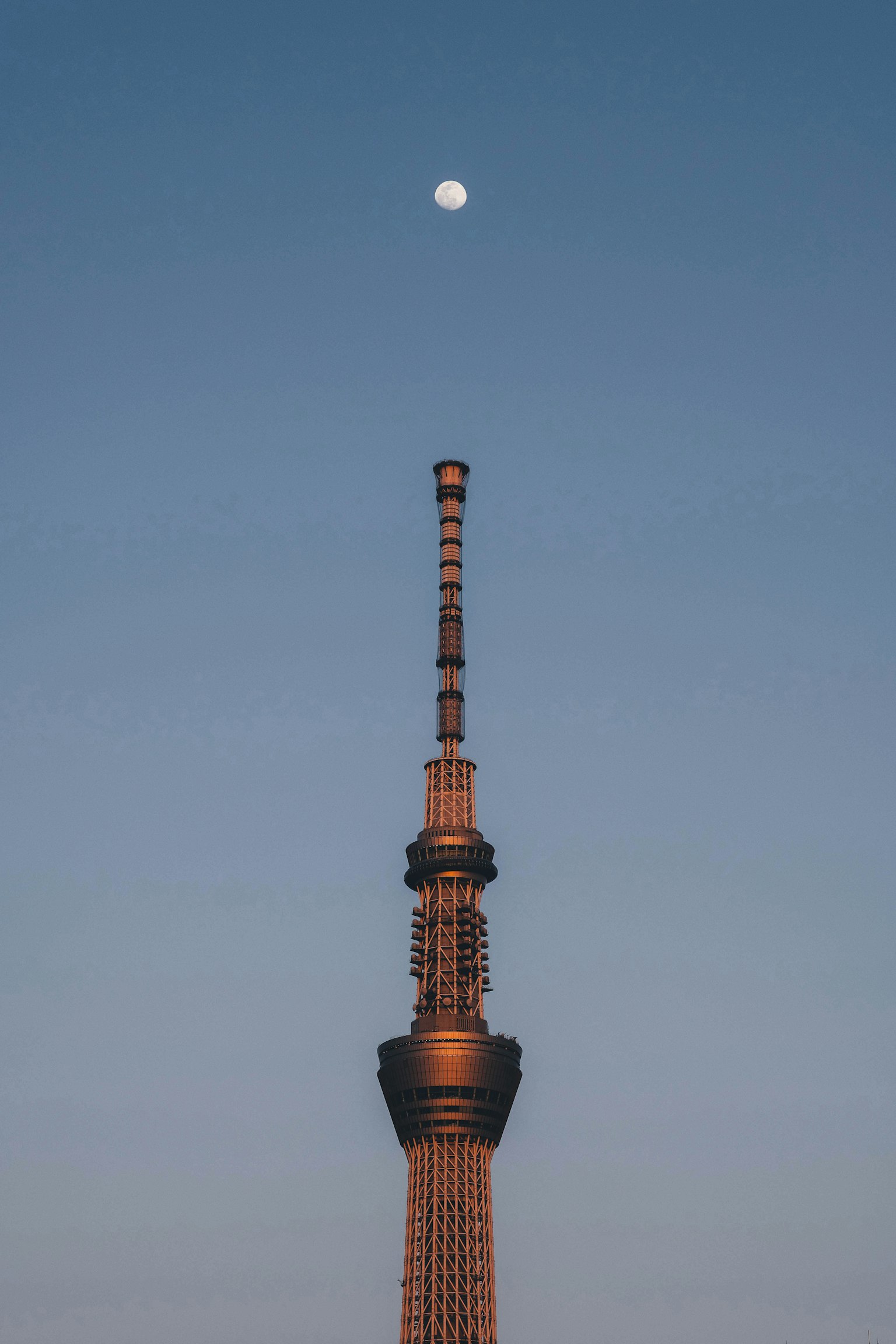 东京天空树与背景中的月亮