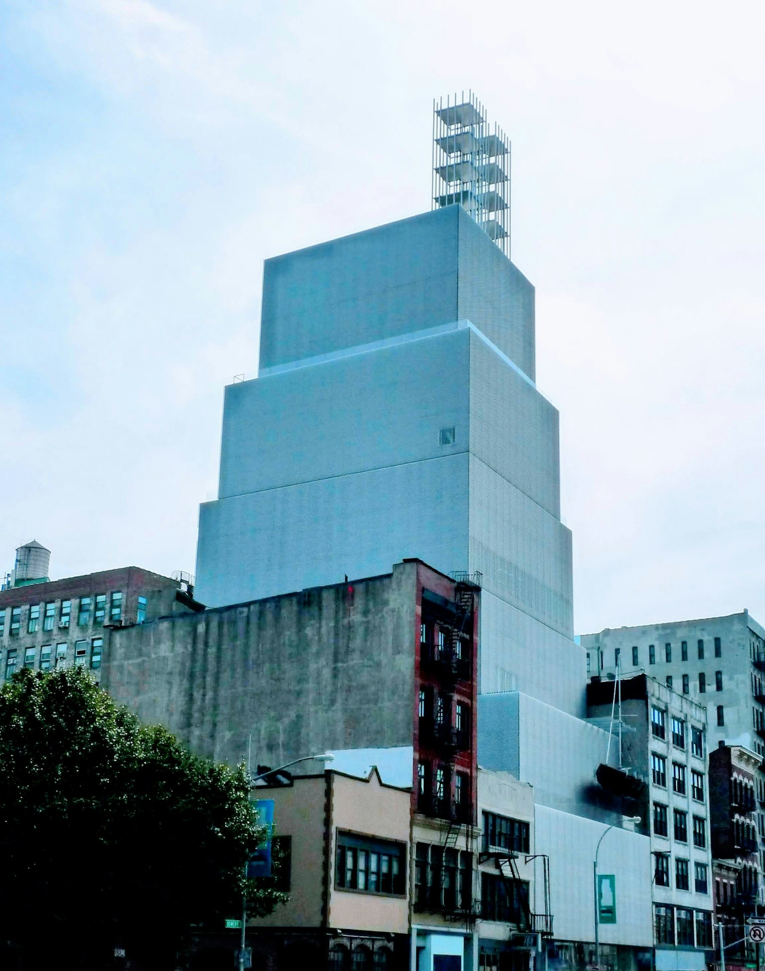 Modern building facade under a blue sky