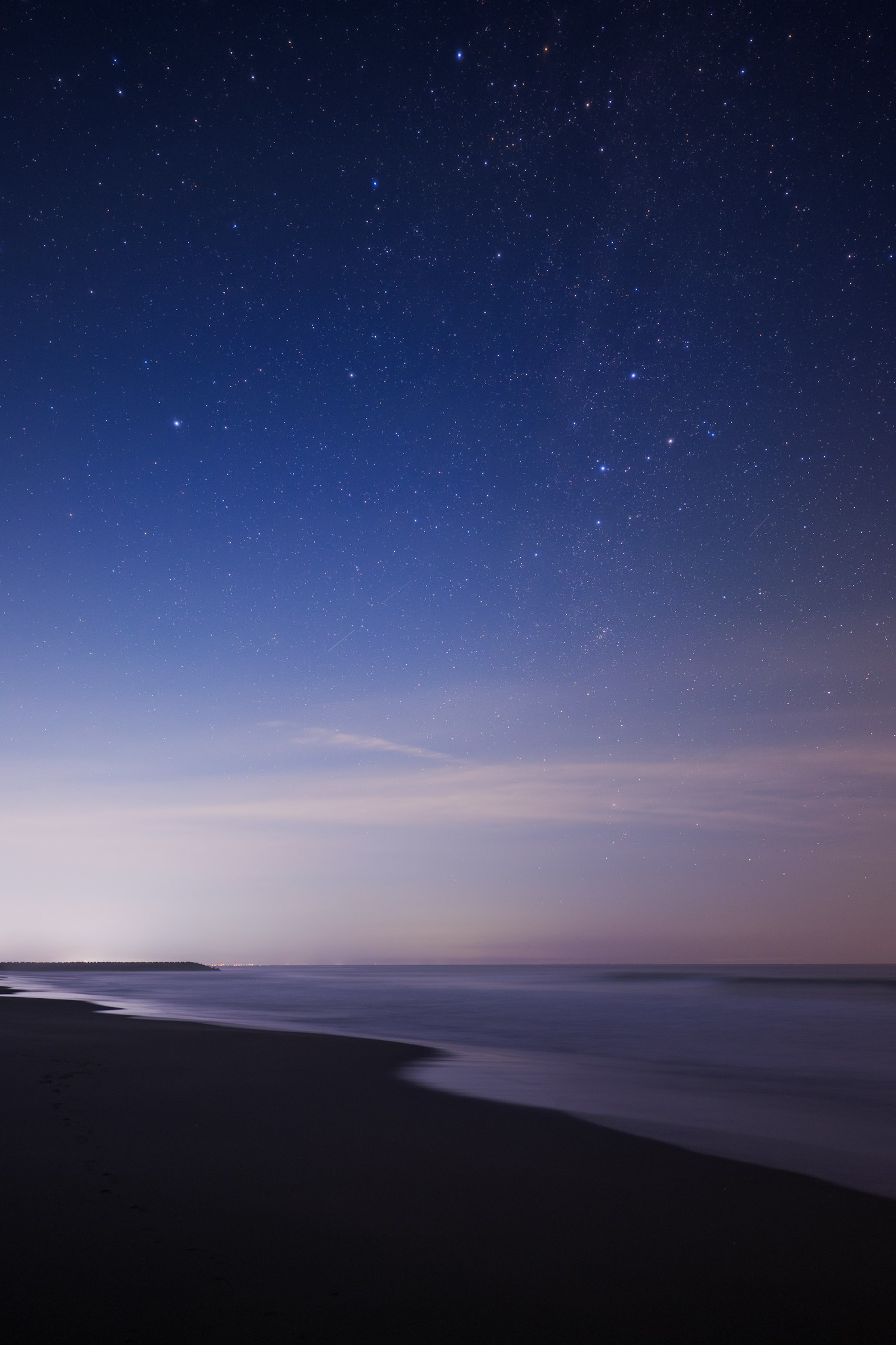 Night landscape with starry sky and shoreline