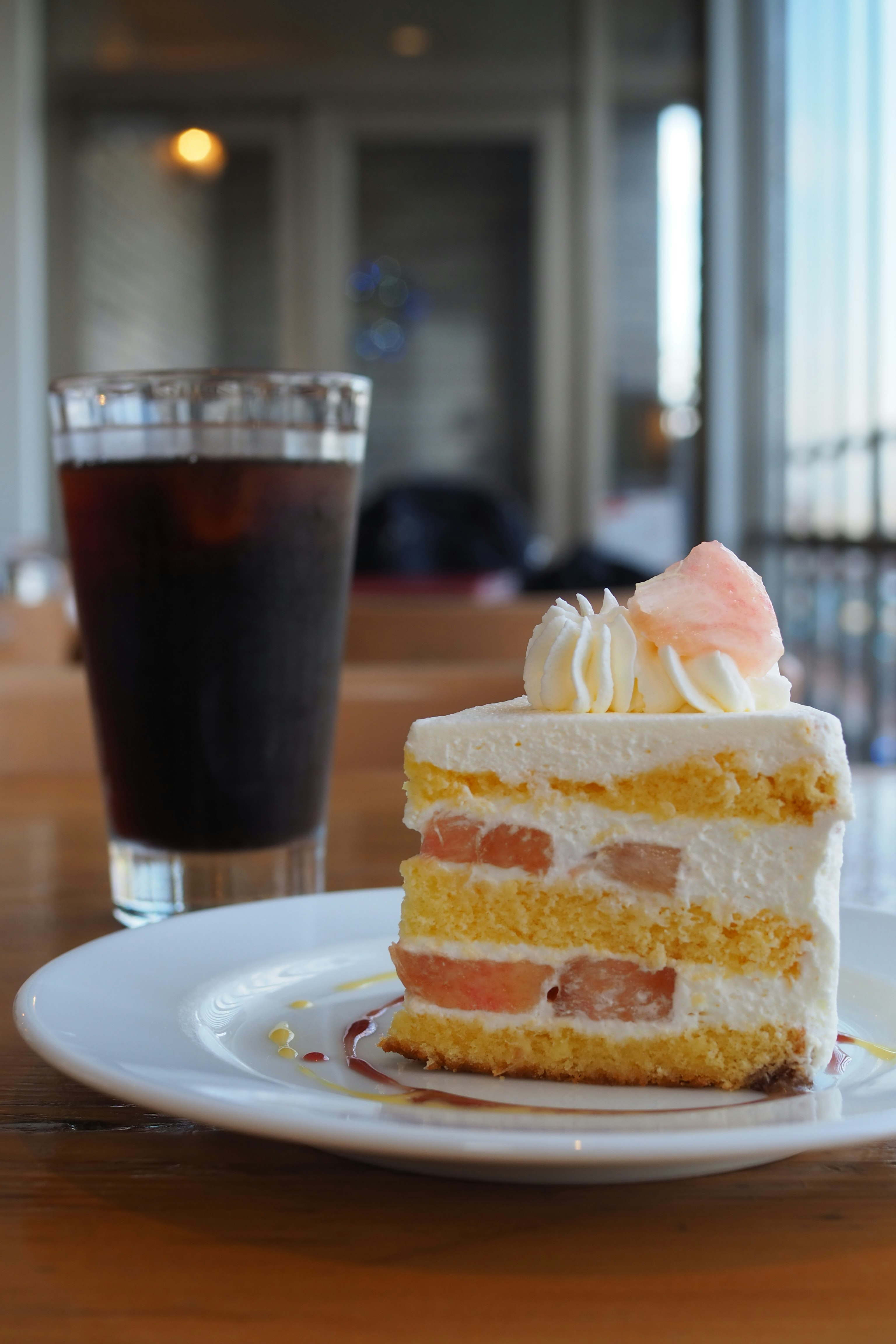 coffee and cake on a cafe table