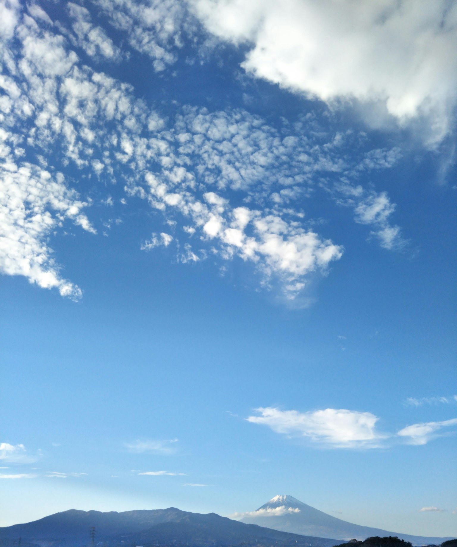 Vista panoramica di un cielo blu con nuvole che presenta il Monte Fuji