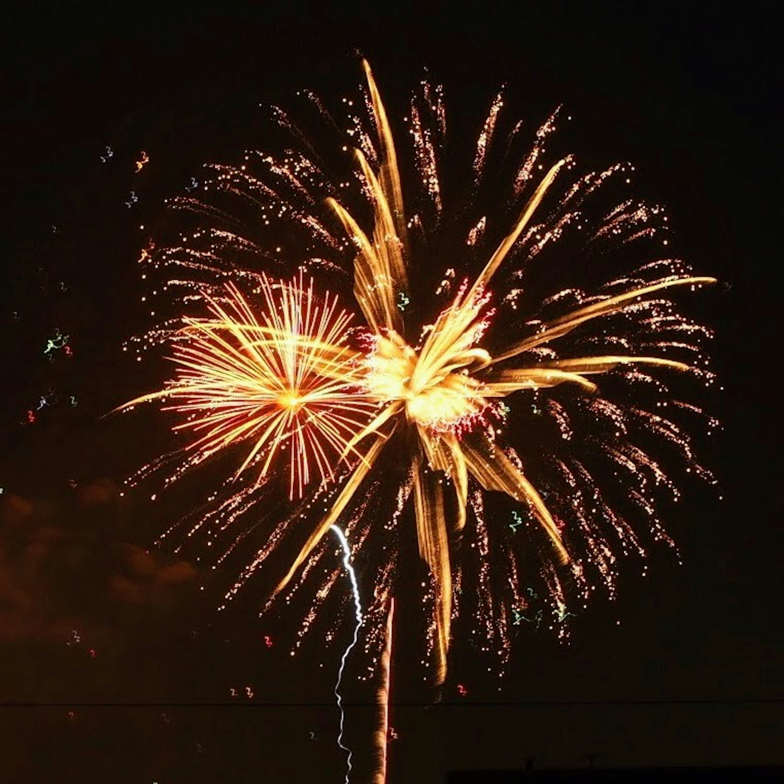 Un vivace spettacolo di fuochi d'artificio che esplodono nel cielo notturno