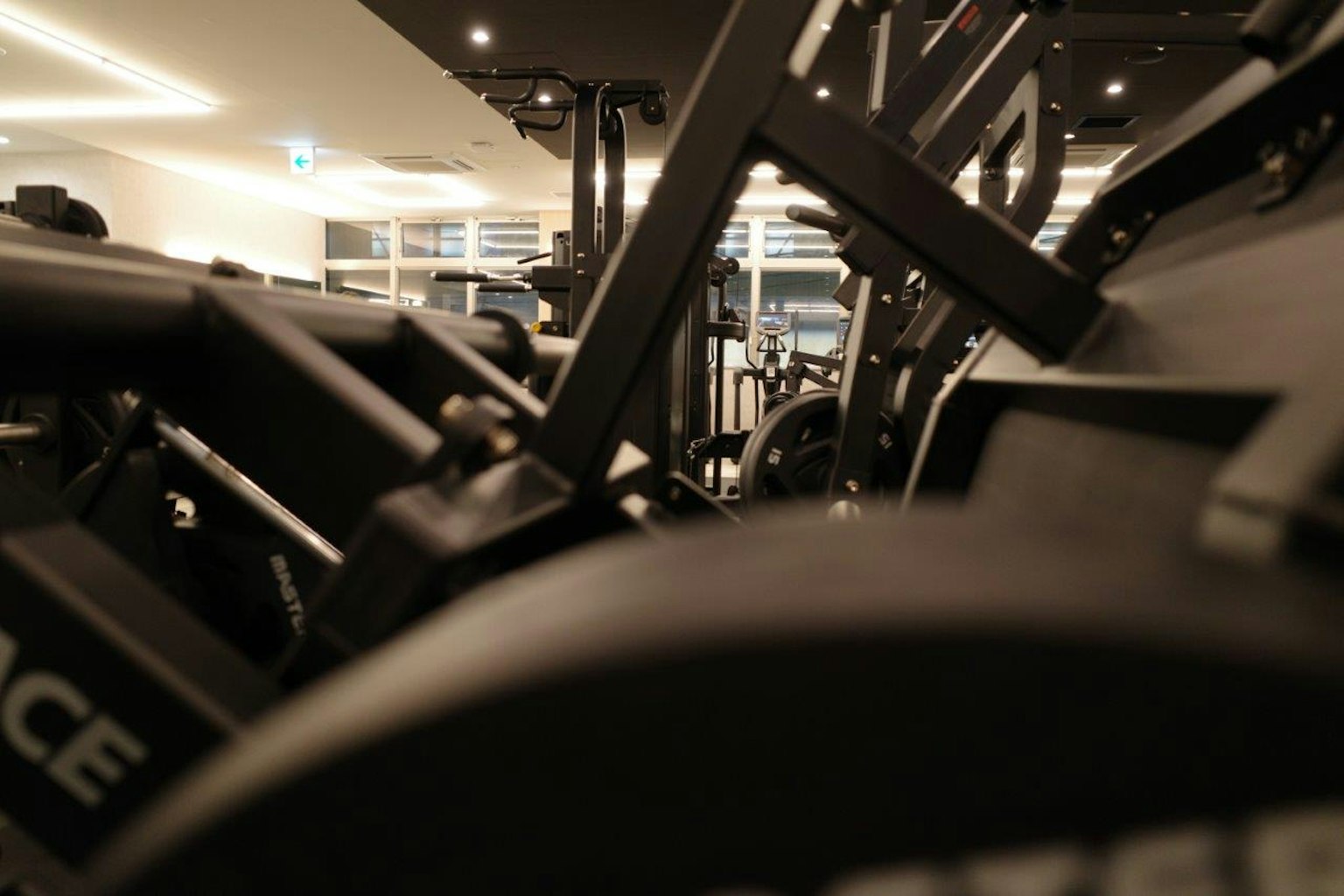 Close-up of fitness machines in a gym interior