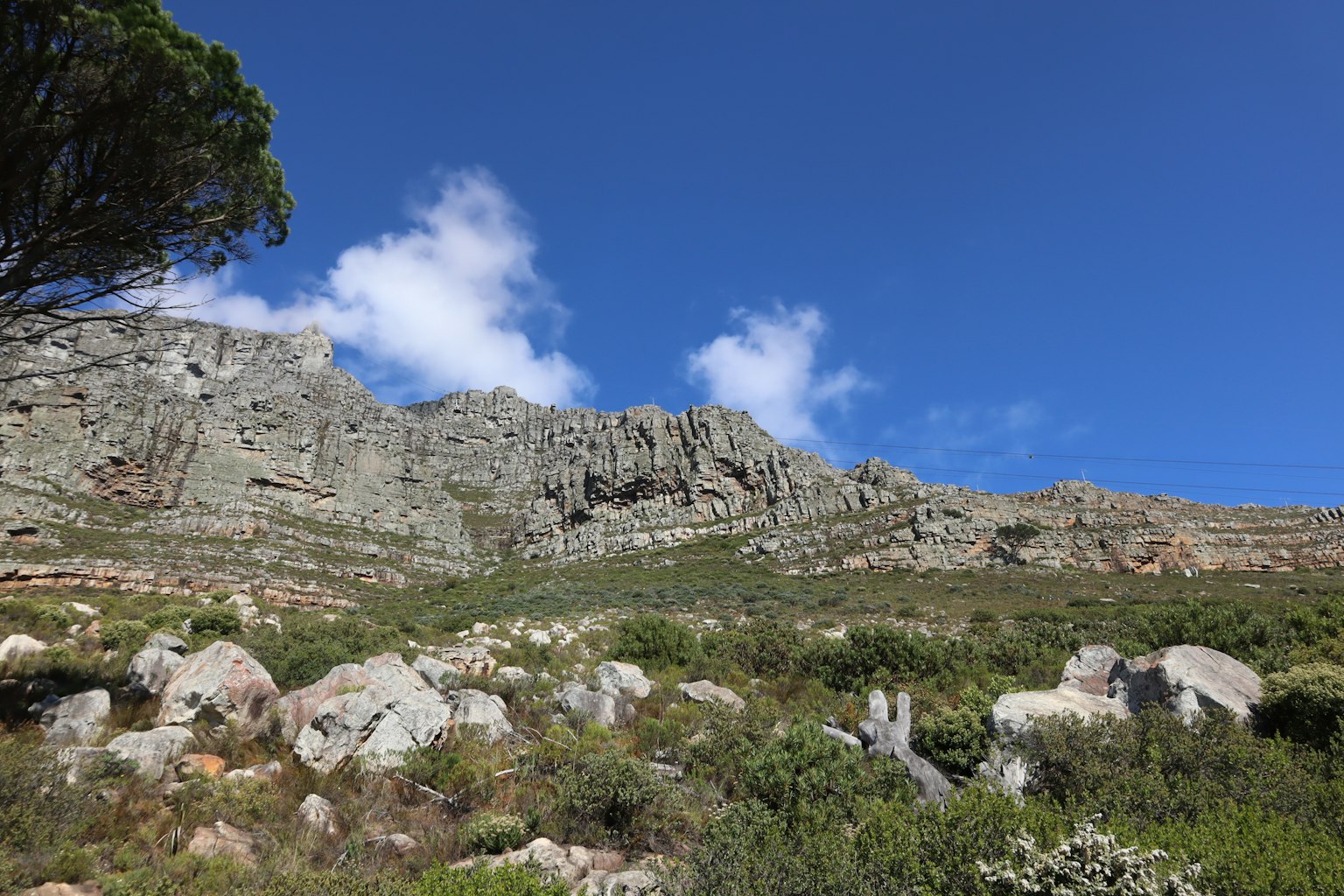 Paisaje montañoso dramático con cielo azul hierba verde y rocas dispersas