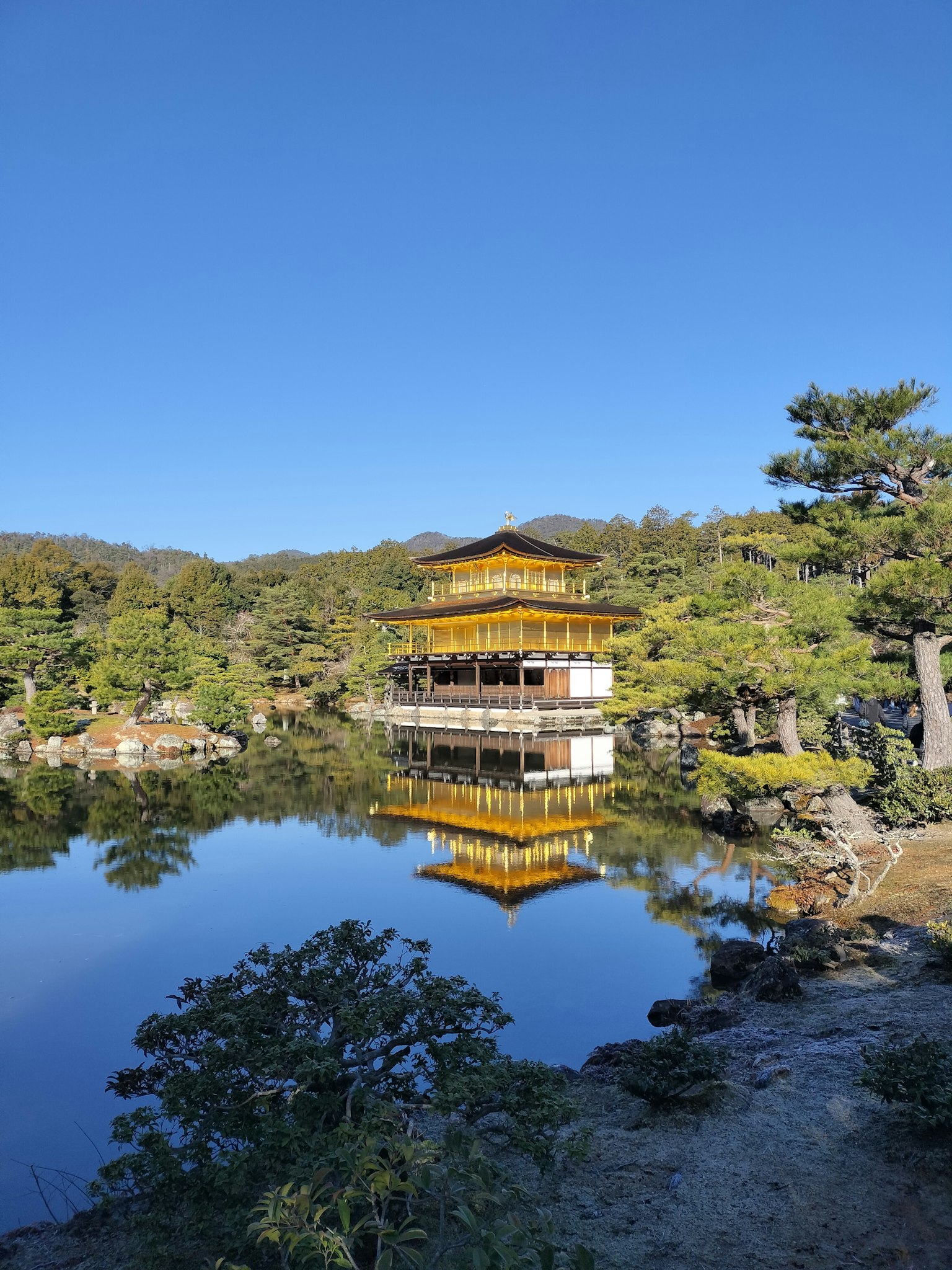 Vista panoramica del Kinkaku-ji che si riflette in uno stagno tranquillo