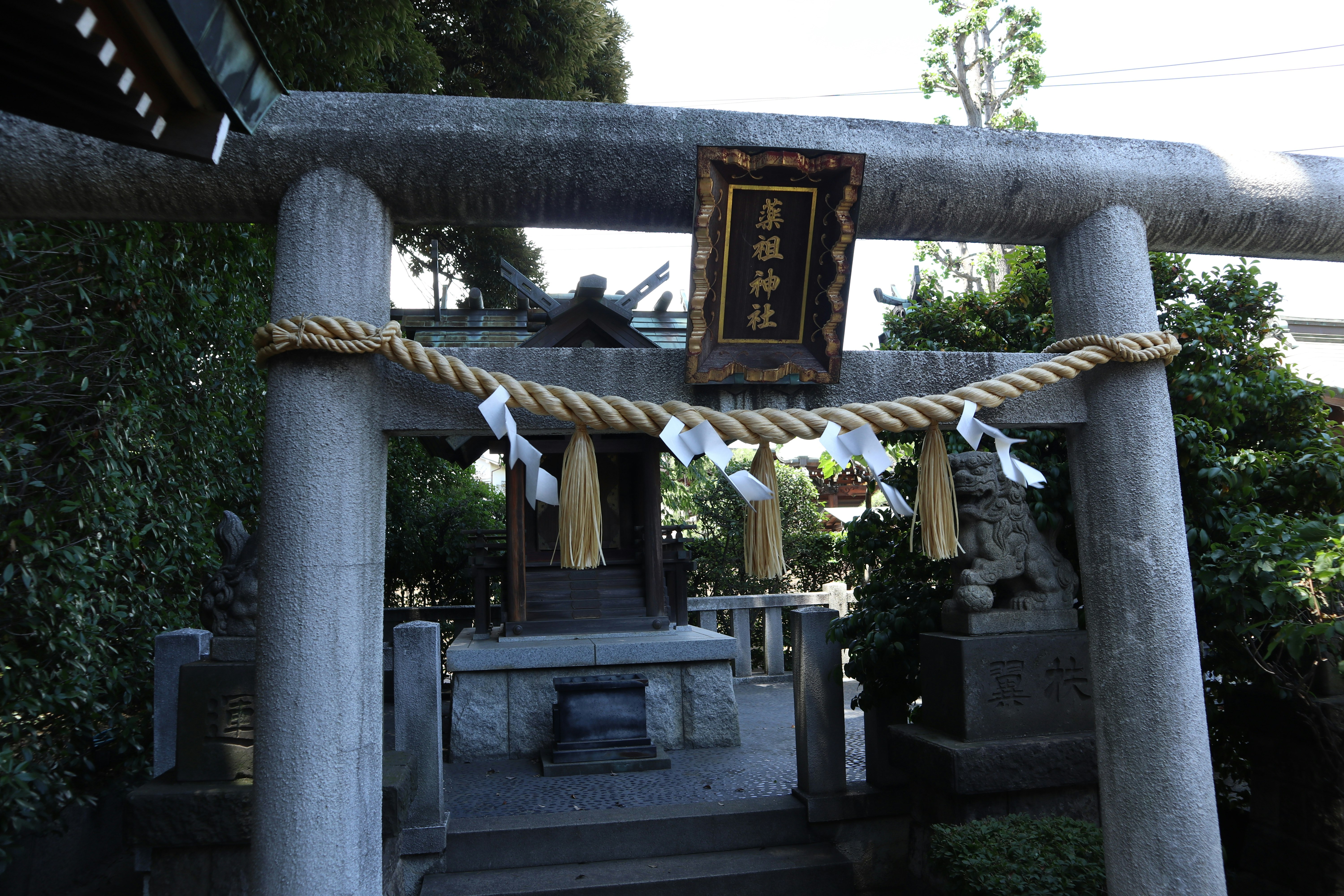 石制鸟居与注连绳的神社入口