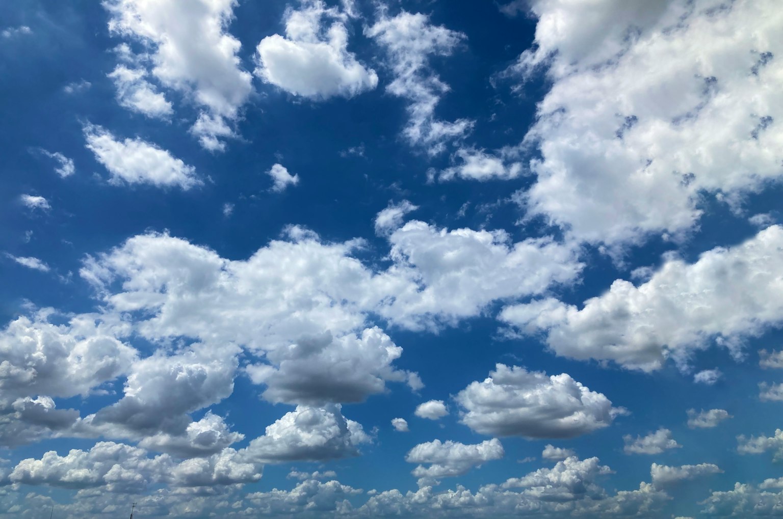 Vista expansiva de nubes blancas esponjosas en un cielo azul