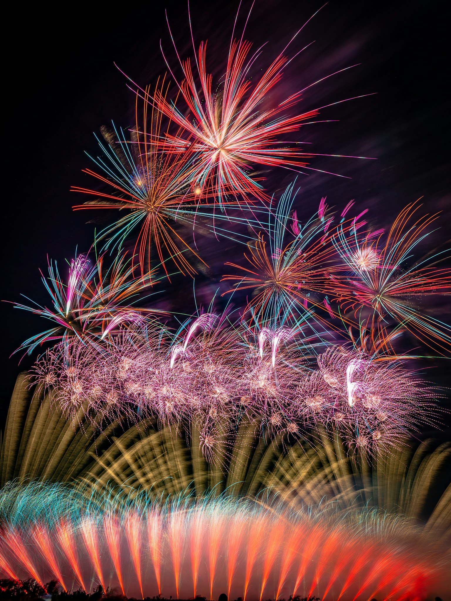 Fuochi d'artificio colorati che esplodono nel cielo notturno creando uno spettacolo bellissimo