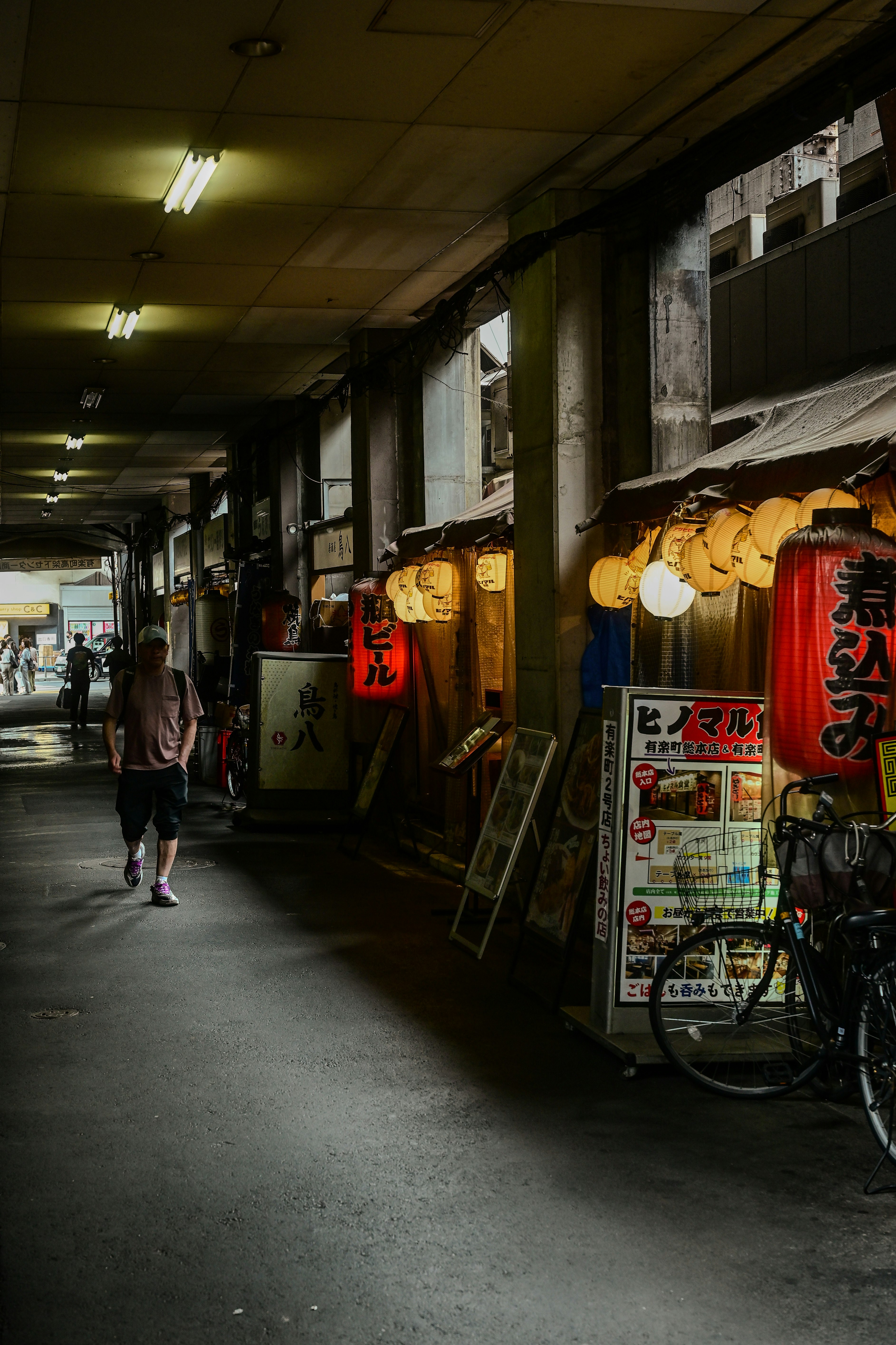有楽町の高架下に並ぶ飲食店の看板と提灯