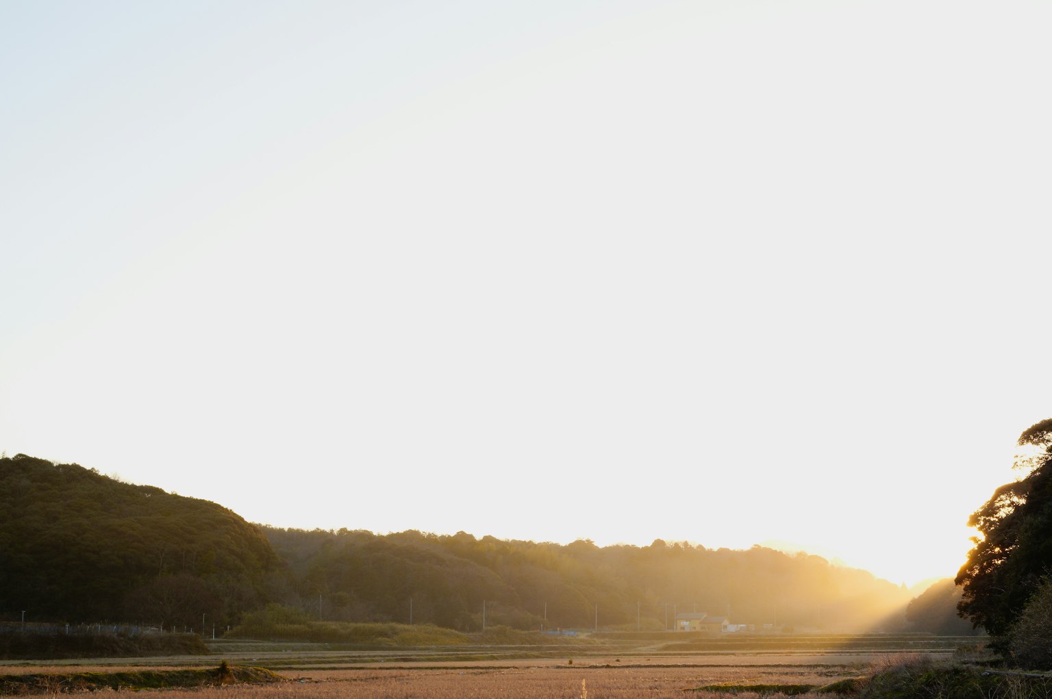 Paesaggio sereno con un dolce tramonto e colline