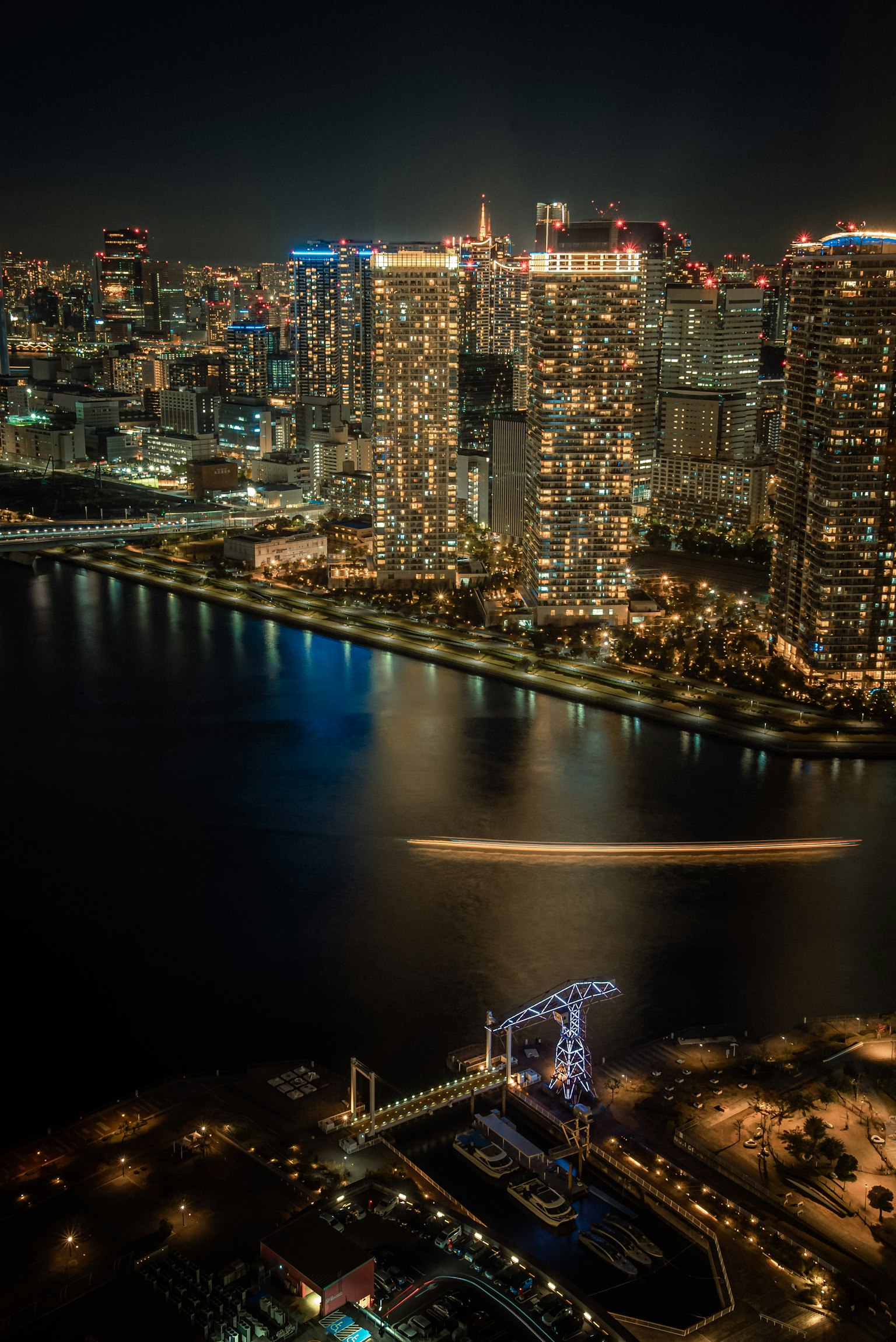 Night view of skyscrapers and river scenery