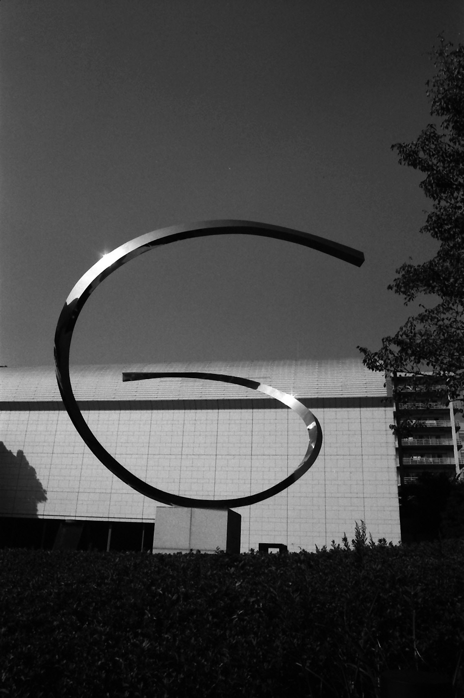 Rappresentazione scultorea della lettera G in bianco e nero