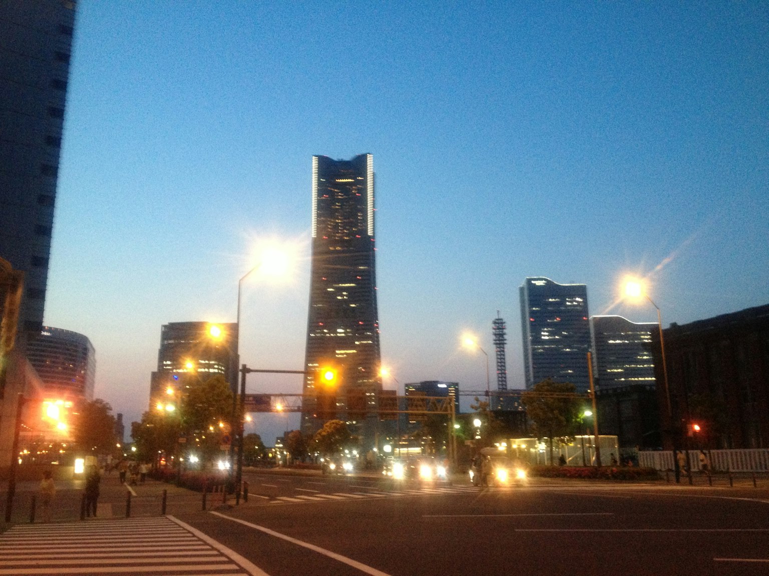 Night view of Yokohama cityscape with skyscrapers